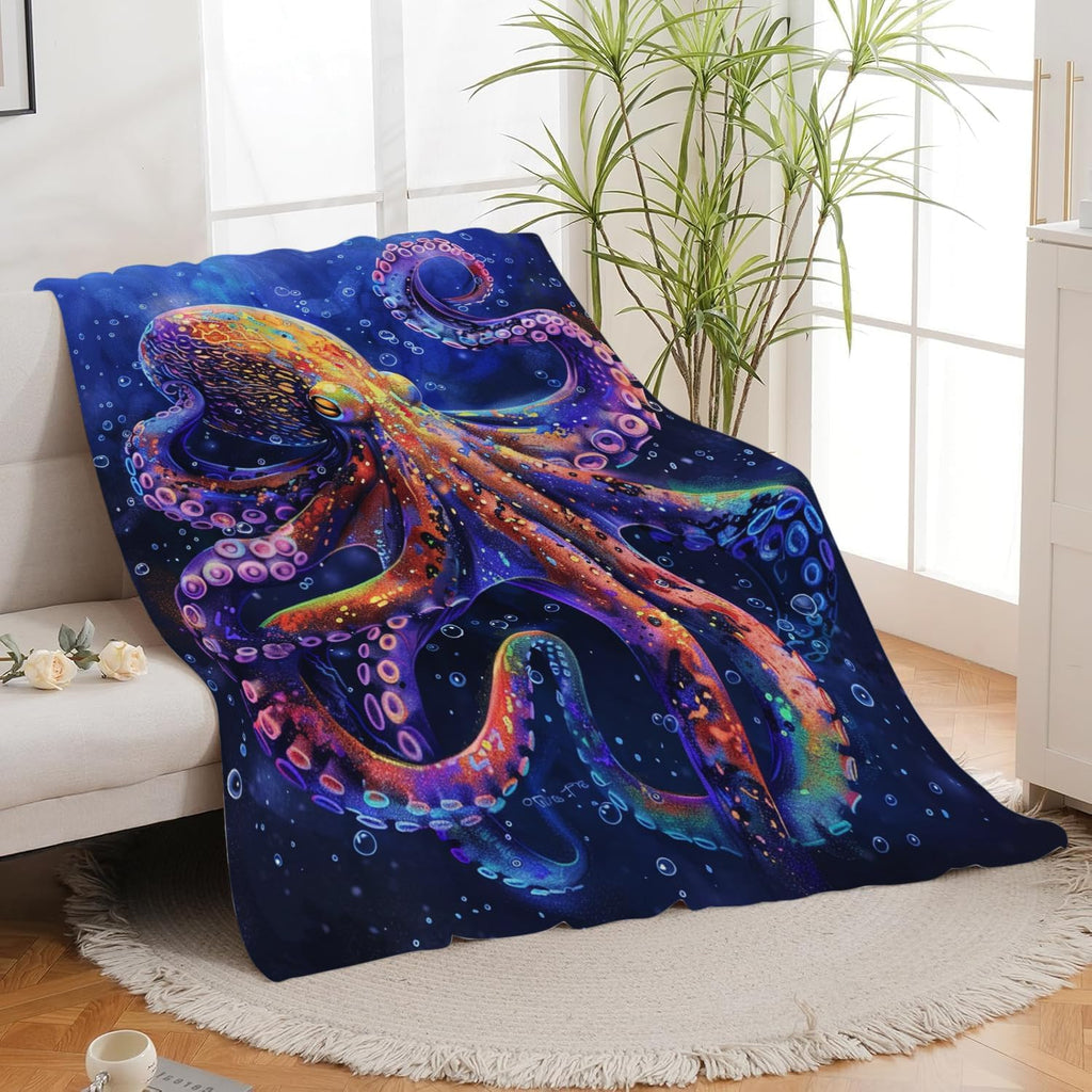 Octopus Blanket Purple Octopus Throw Blanket Ocean Animal Flannel Stuff Merch Cozy Decor Fleece Plush Fuzzy Warm Soft Lightweight Bedding Gifts for Girls Women Men Boy Couch Sofa 50"X40"