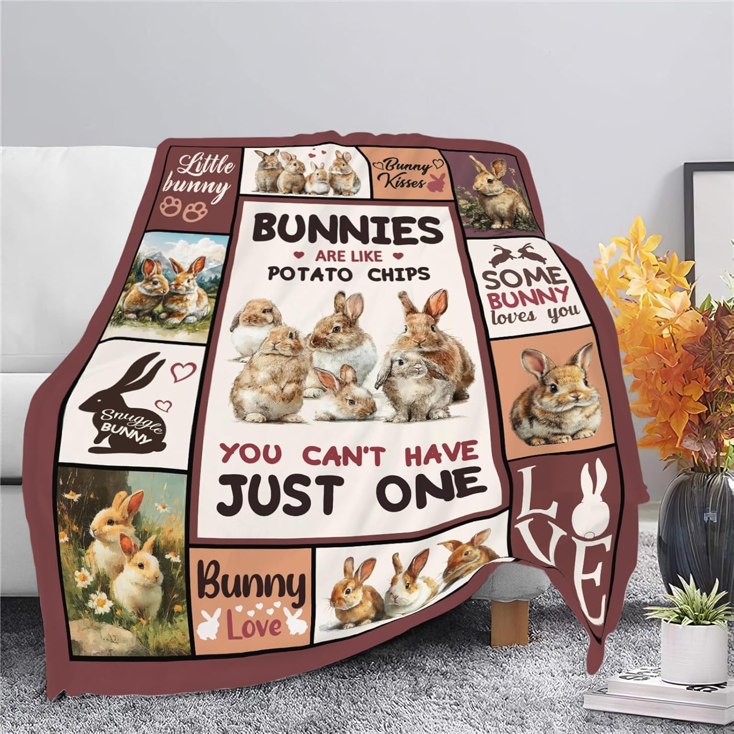 Bunny Throw Blanket Rabbit Bunny Stuff Gifts for Kids Girls Boys Adults Women Men Soft Cozy Warm Plush Fluffy Fuzzy Fleece Blanket 40''X50''