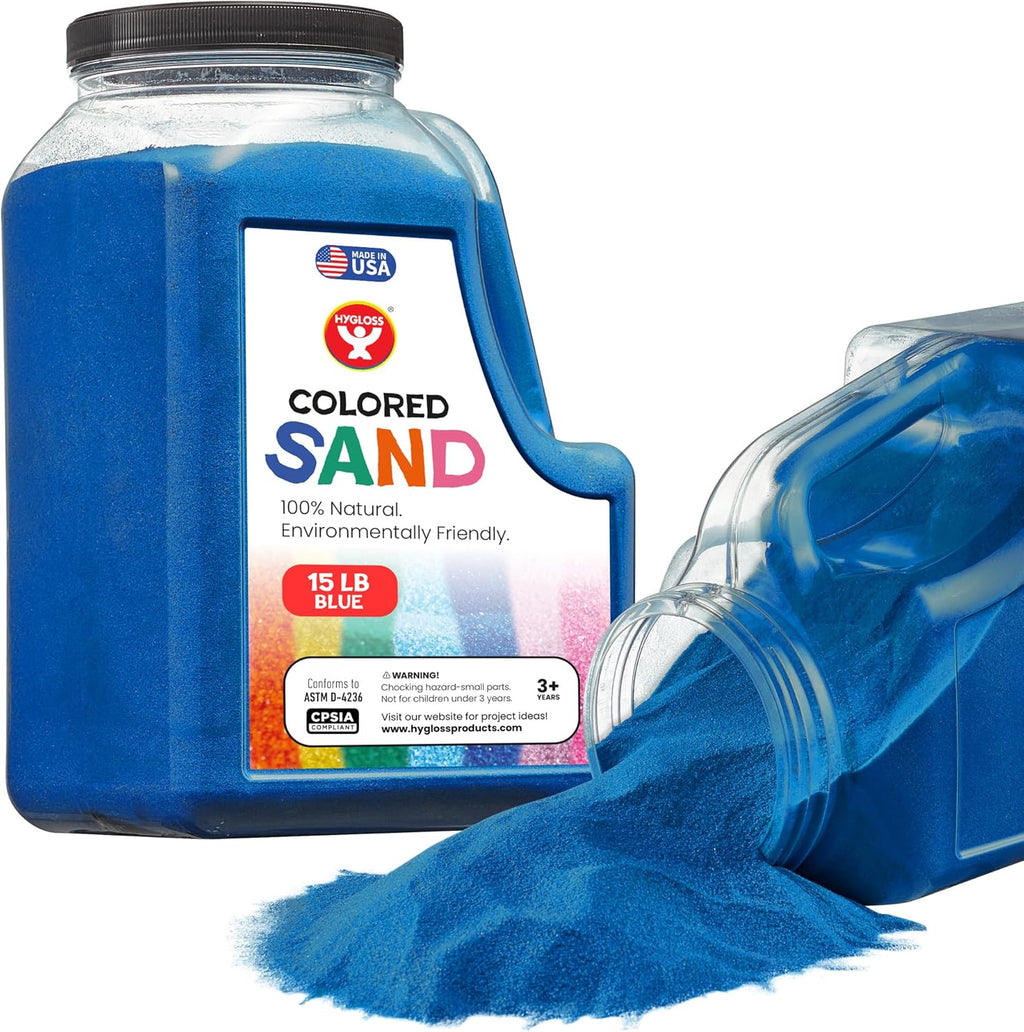 Hygloss Colored Sand for Crafts - 15 lb Bottle, Blue - Vibrant Colorful Fine Sensory Play Sand Art Kits for Kids - Classroom Activities for Children 3 4 5 6 7 8 9 10 11 12 - Safe for Ages 3+