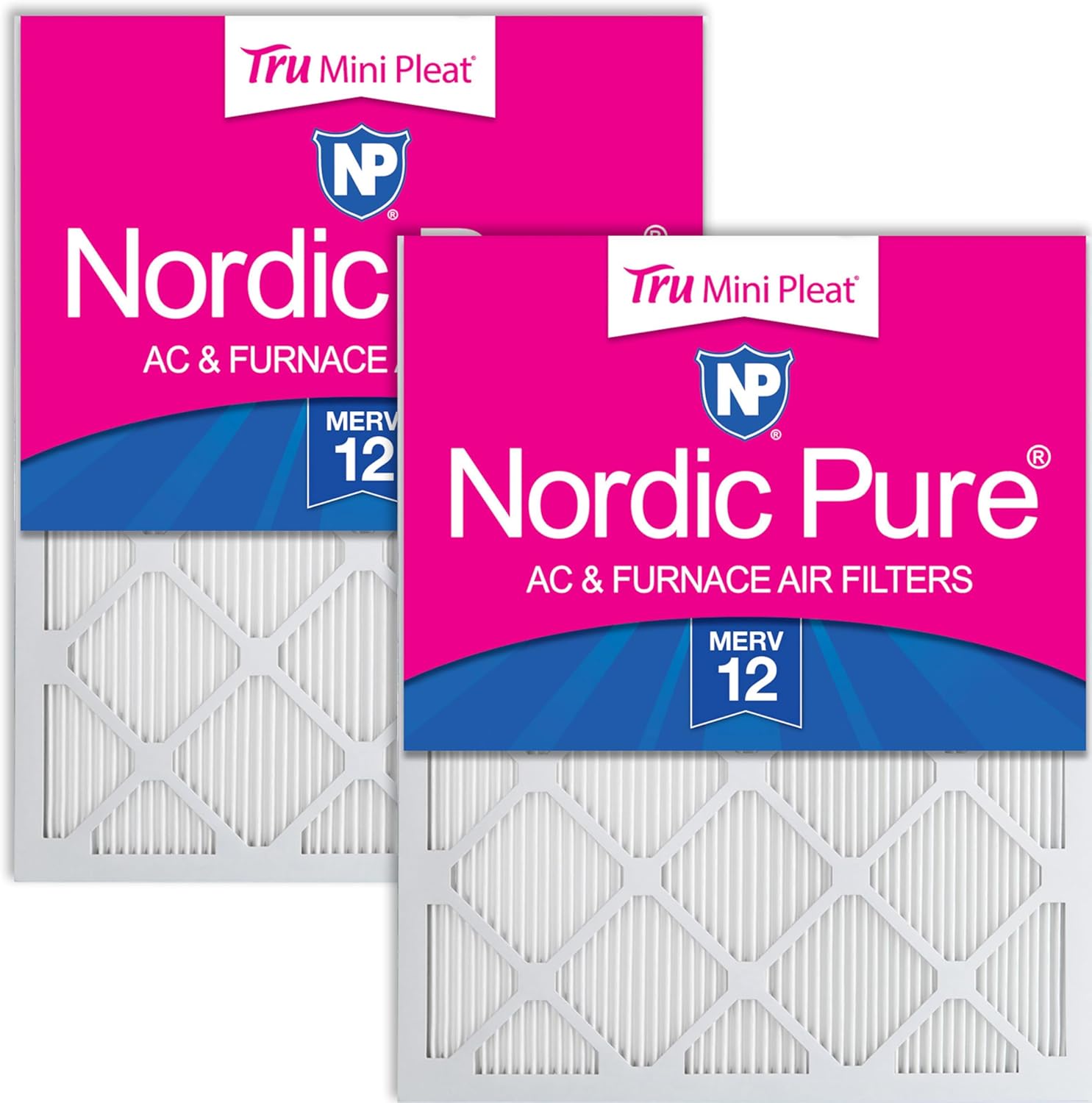 Nordic Pure 20x25x1 (Actual Size: 19 1/2 x 24 1/2 x 3/4) Tru Mini Pleat MERV 12 AC Furnace Air Filters – 2.5X More Media for Longer-Lasting, High-Efficiency Filtration - 2 Pack