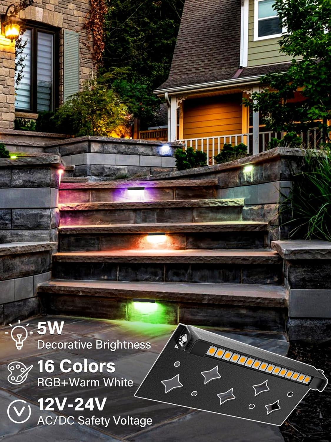 5W RGB Retaining Wall Lights 7 inch LED Hardscape Lighting Color Changing Low Voltage Landscape Paver Lights 12V Step Lights Outdoor Waterproof Stair Deck Lighting (6 Pack+Connectors)