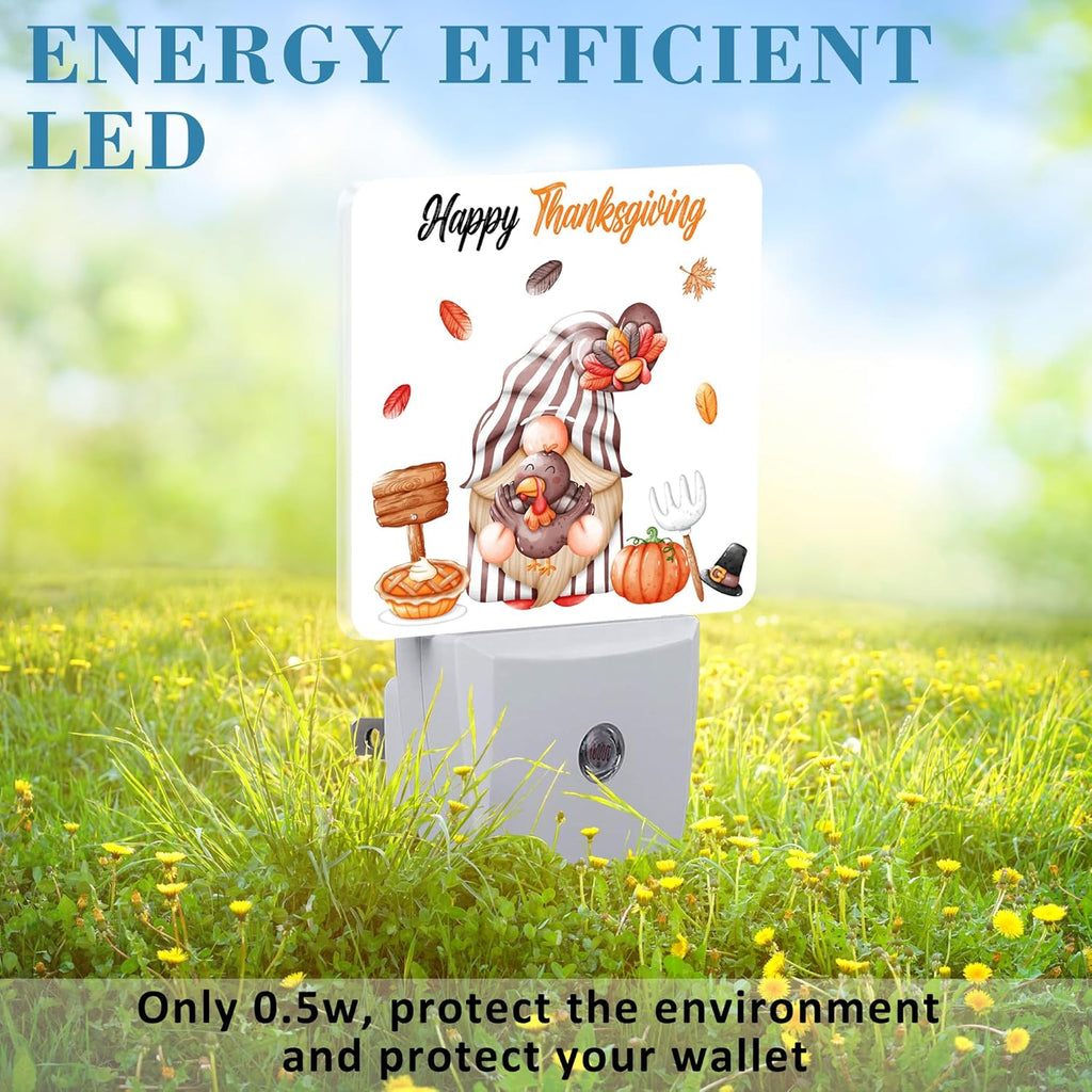 Thanksgiving Cute Gnome Turkey Pumpkin Night Light for Kids, LED Night Light Plug into Wall with Dusk to Dawn Sensor for Girls Boys Women Room Decor,Hallway,Kitchen,Bathroom,Nursery,Stairs