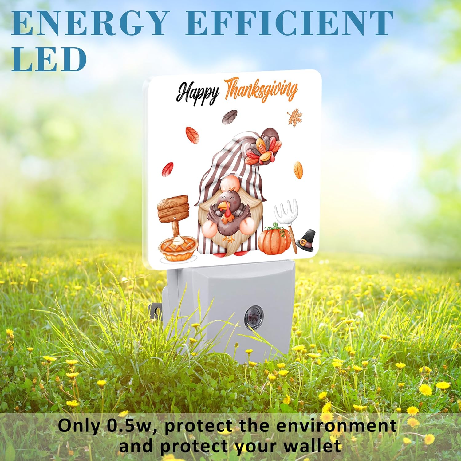 Thanksgiving Cute Gnome Turkey Pumpkin Night Light for Kids, LED Night Light Plug into Wall with Dusk to Dawn Sensor for Girls Boys Women Room Decor,Hallway,Kitchen,Bathroom,Nursery,Stairs