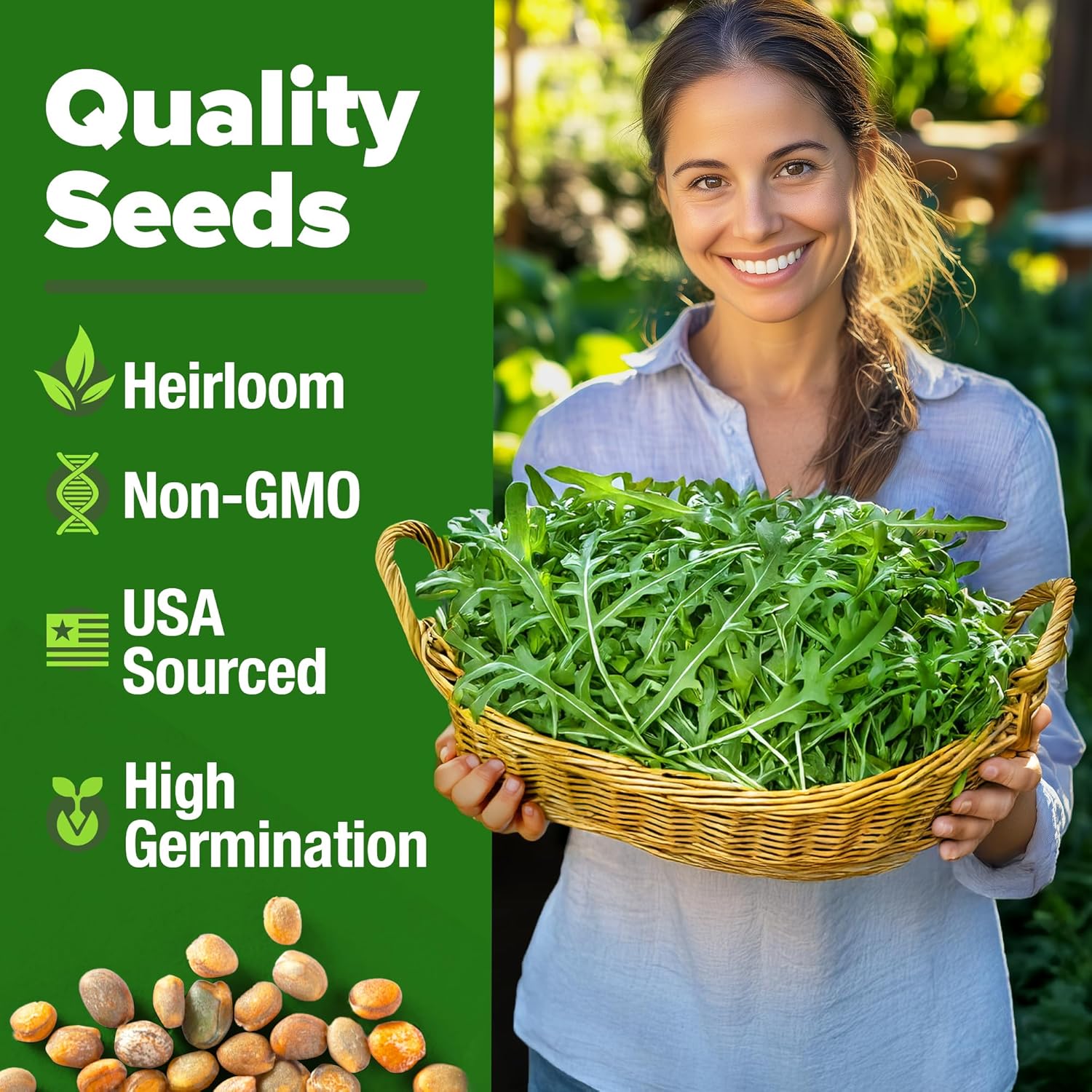 HOME GROWN Arugula Seed 2 Pack – 4350 Vegetable Seeds – Non GMO Ideal Seeds for Hydroponic Garden Indoor – Premium and Heirloom Arugula Seeds for Planting (Eruca vesicaria)