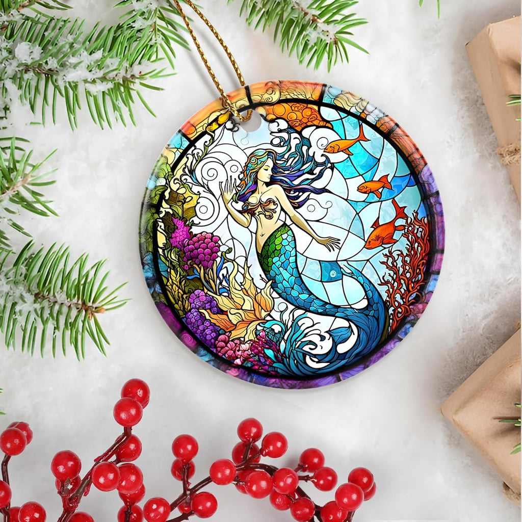 Touber Christmas Ornament, Christmas Decoration, Holiday Present Idea, Heirloom Keepsake, Round Ceramic, Gift Exchange, Gift Idea, Mermaid