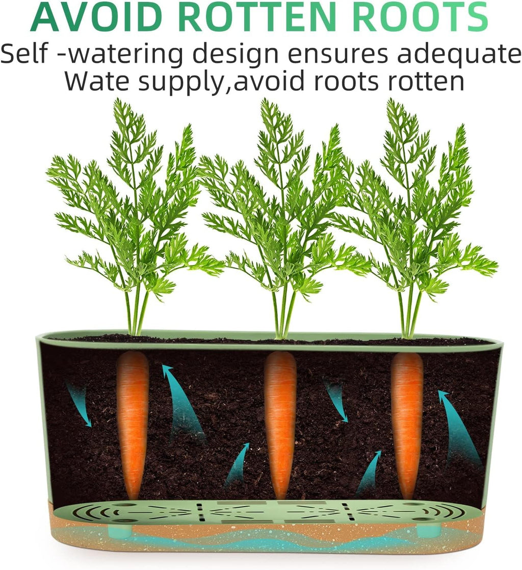 QCQHDU 16" L x 7.6" W x 7" H Window Planter Box, 2 Pack Self Watering Pots for Indoor Plants with Drainage Holes & Saucer, Outdoor Flower Pots Home Garden Modern Decor