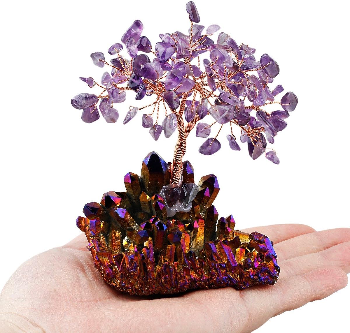 mookaitedecor Amethyst Crystal Tree, Quartz Cluster Purple Titanium Crystals Base Bonsai Money Tree for Wealth and Luck