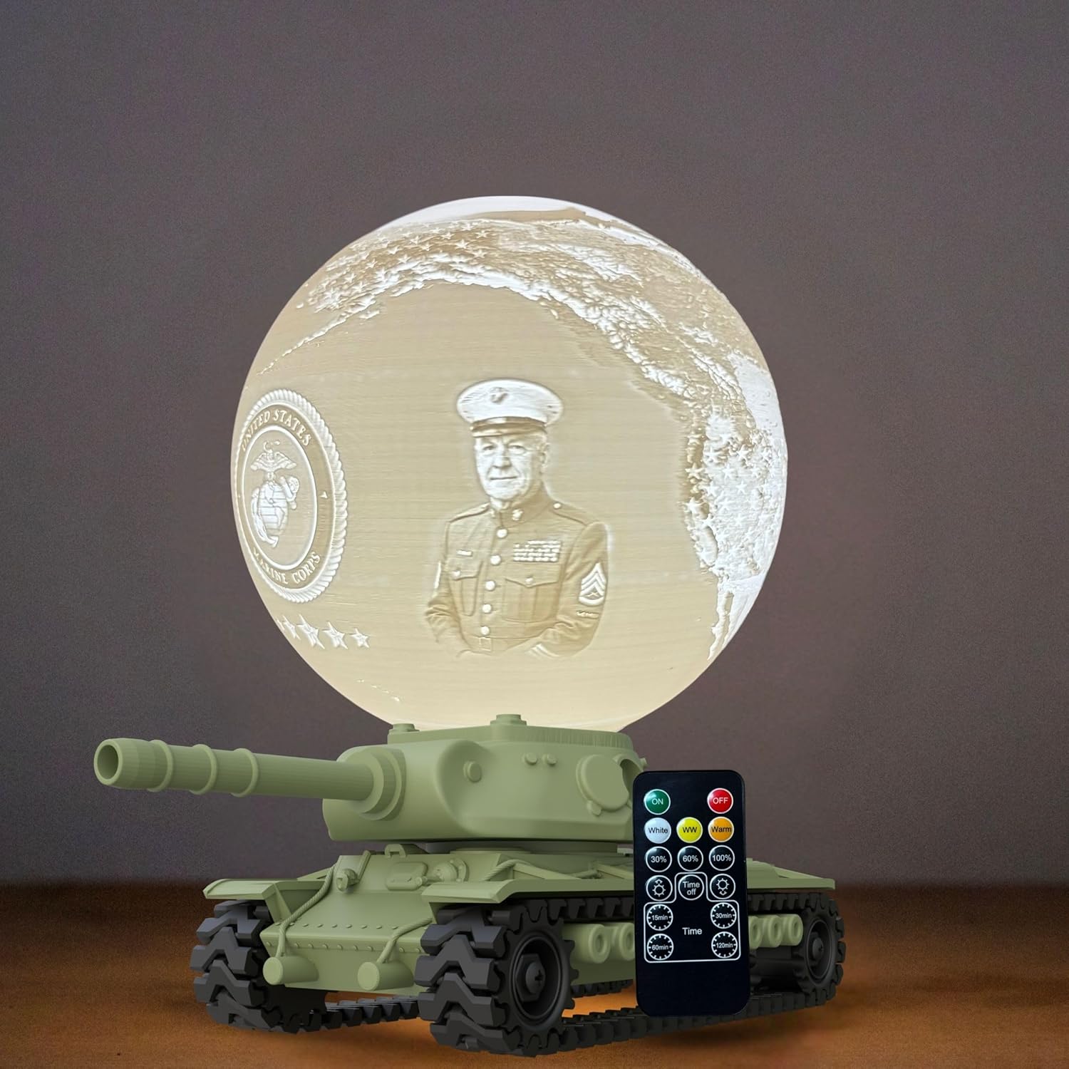 Personalized U.S Marine Retirement Moon Lamp with Custom Photo & Text - Custom USMC Moon NightLight | Military Veteran Gift for Marines, Soldiers, Marine Corps & Service Members