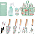 WNJ Gardening Tool Set, 10 PCS Heavy Duty Floral Pattern Garden Tools Set Kit, Complete Gardening Tool Bag Set, with Non-Slip Rubber Handle, Best Gifts for Women