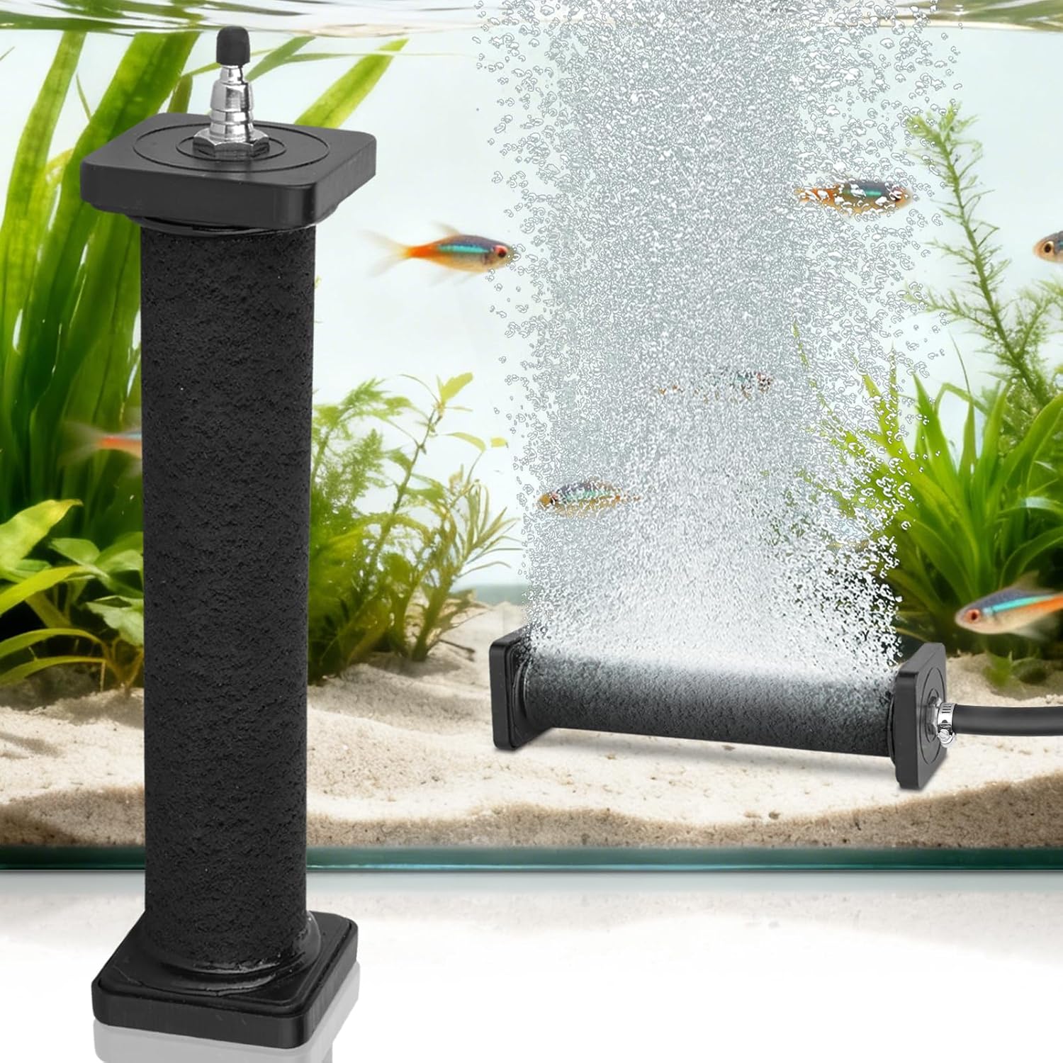 AquaMiracle New Innovative Rubber Air Stone for Large Aquarium, 8”x1.52” Fish Tank Air Stone 1-Pack, Air Bubbler Oxygen Air Diffuser for Pond Aerator