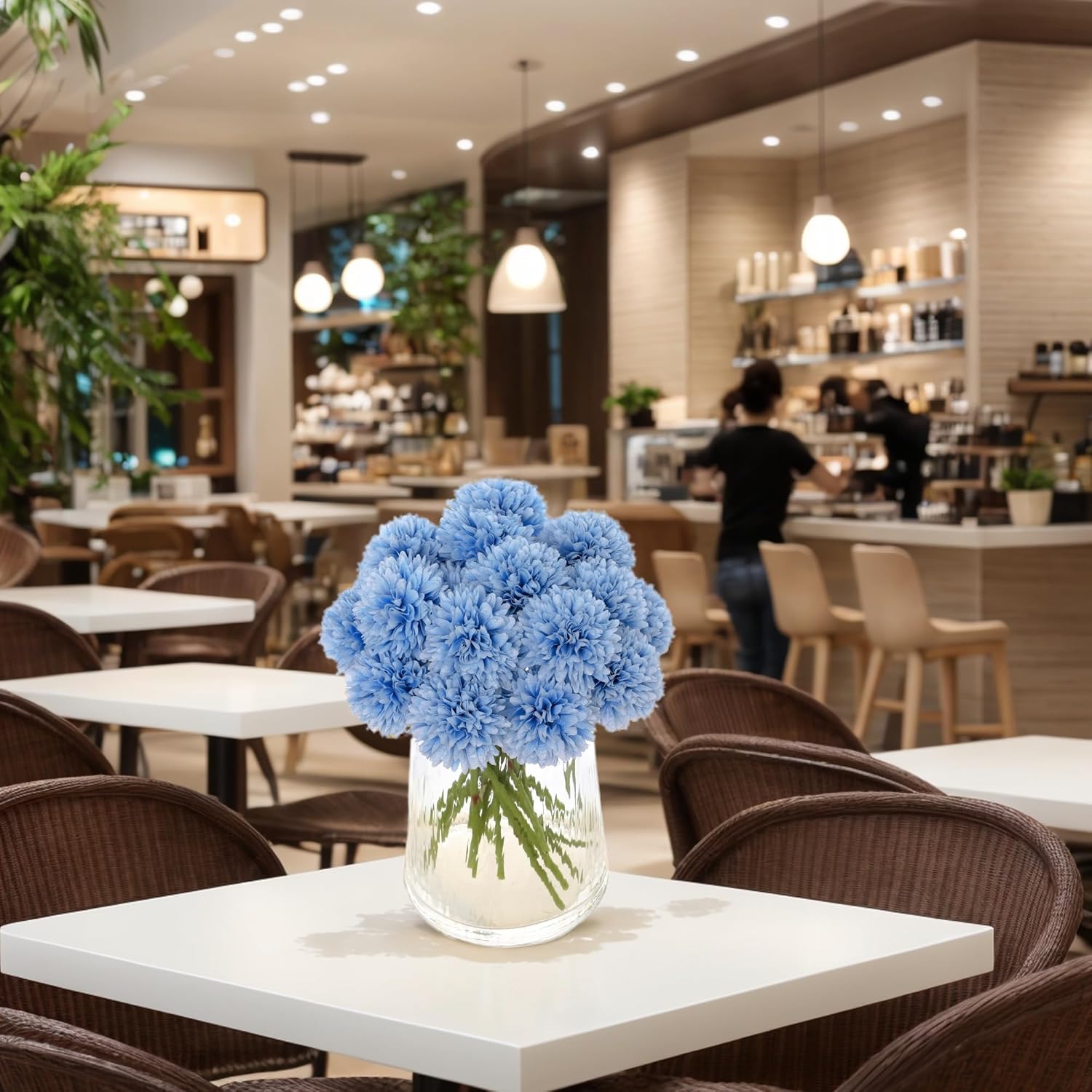 Kimura's Cabin 20Pcs Blue Fake Flowers Chrysanthemum Artificial Silk Ball Flower Faux Mums Flowers for Wedding Arrangements Bouquets Home Table Core DIY Decoration (Blue)