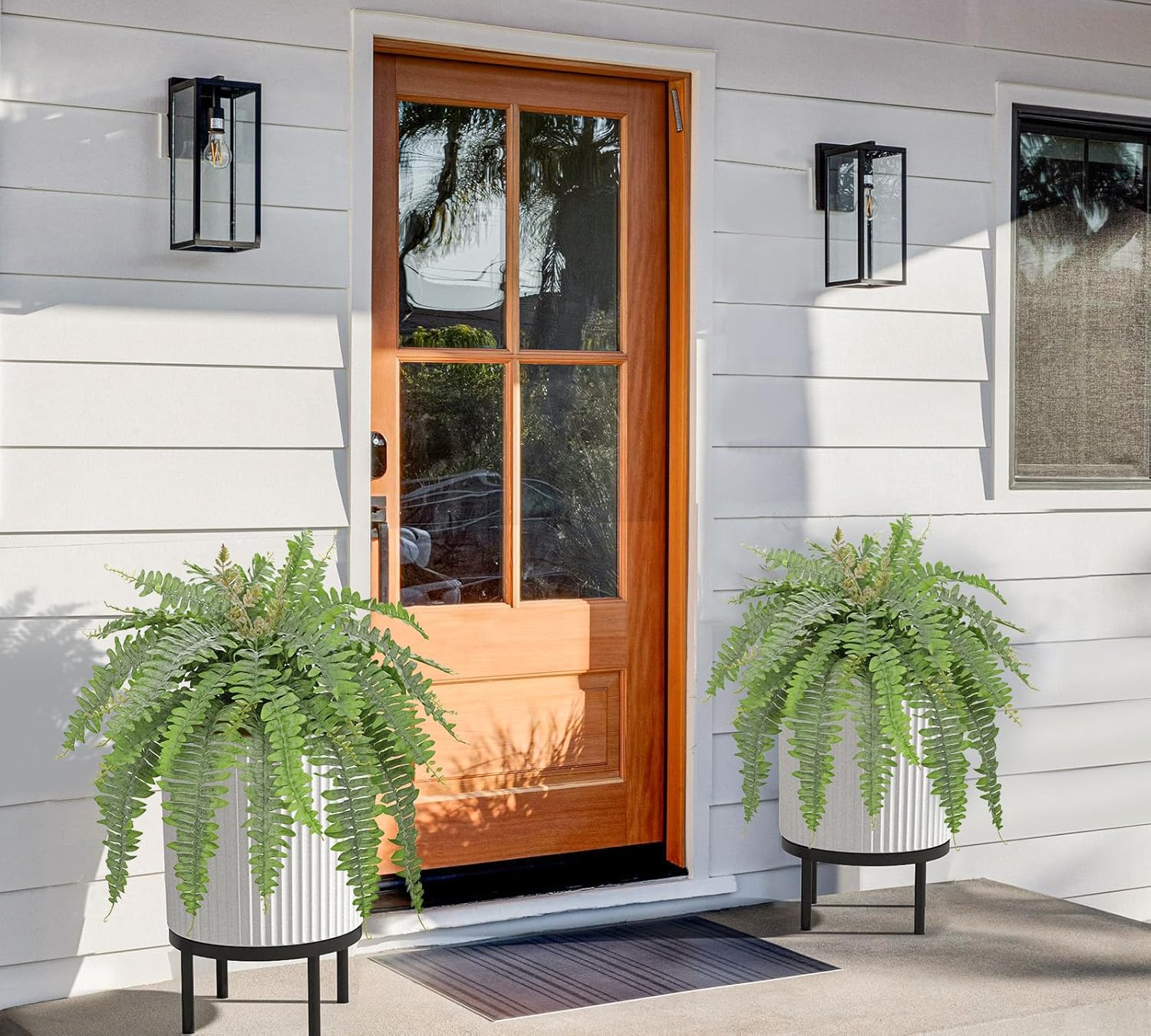 Hollyone Artificial Fern Plants in White Pot 25.5" Medium Artificial Boston Fern 31 Leaves for Outdoors & Indoor Faux Potted Plants Fake Ferns Bush Plant Patio Garden Farmhouse Porch Decor Dusty Green
