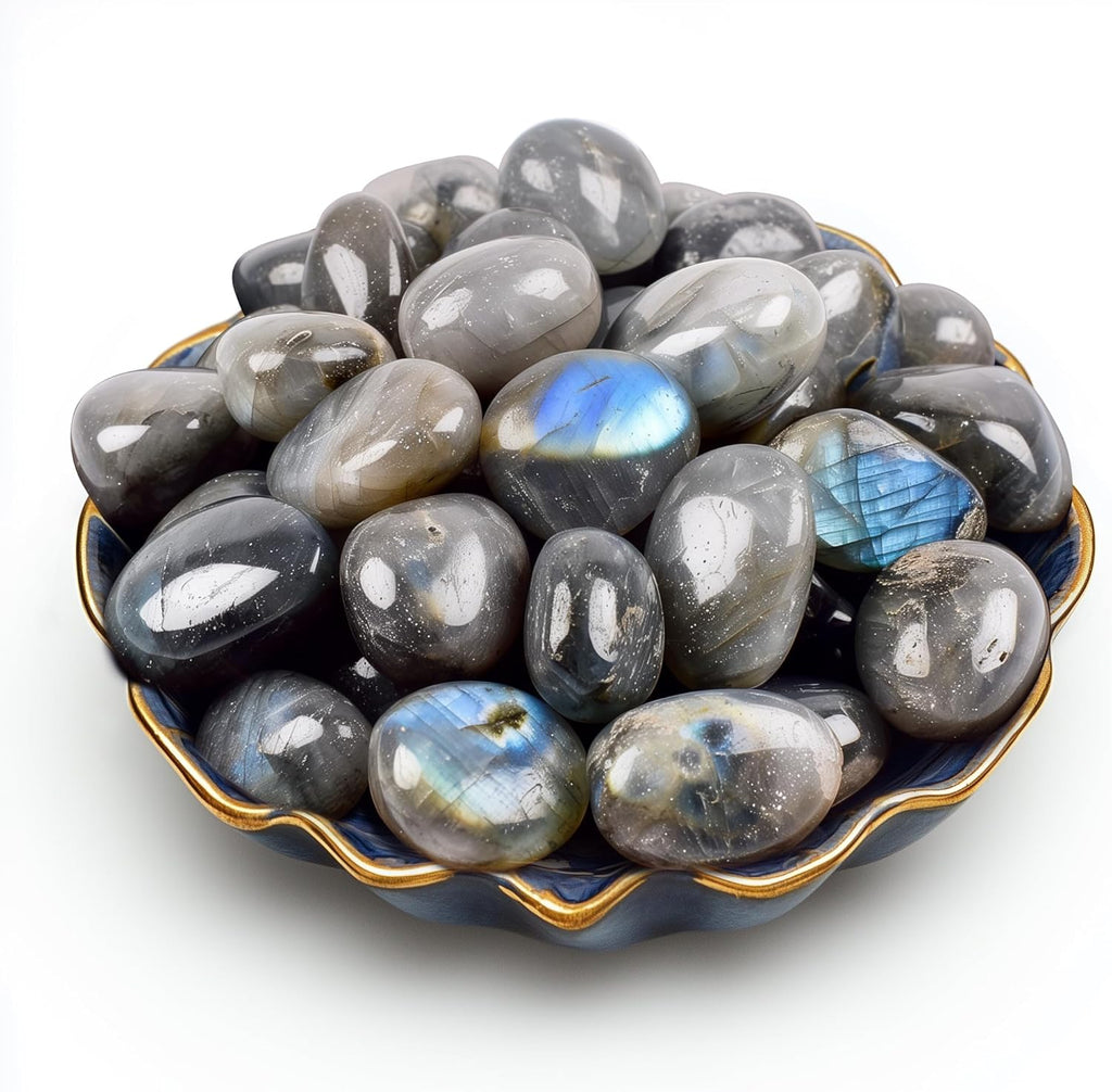 Polished Stone Set Labradorite Crystals, 0.8" Handpicked Tumbled Gemstones Rocks, Pebbles for Reiki, Chakra, Healing, Home Decor