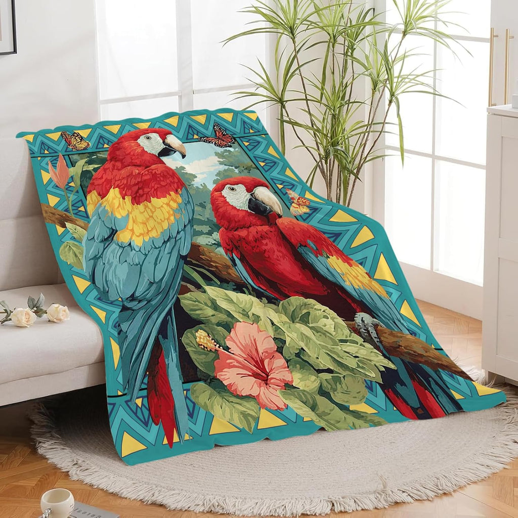 Parrot Bird Throw Blanket Macaw Stuff Gifts for Kids Girls Boys Adults Women Men Soft Cozy Warm Plush Fluffy Fuzzy Fleece Blanket Decor 50''X60''