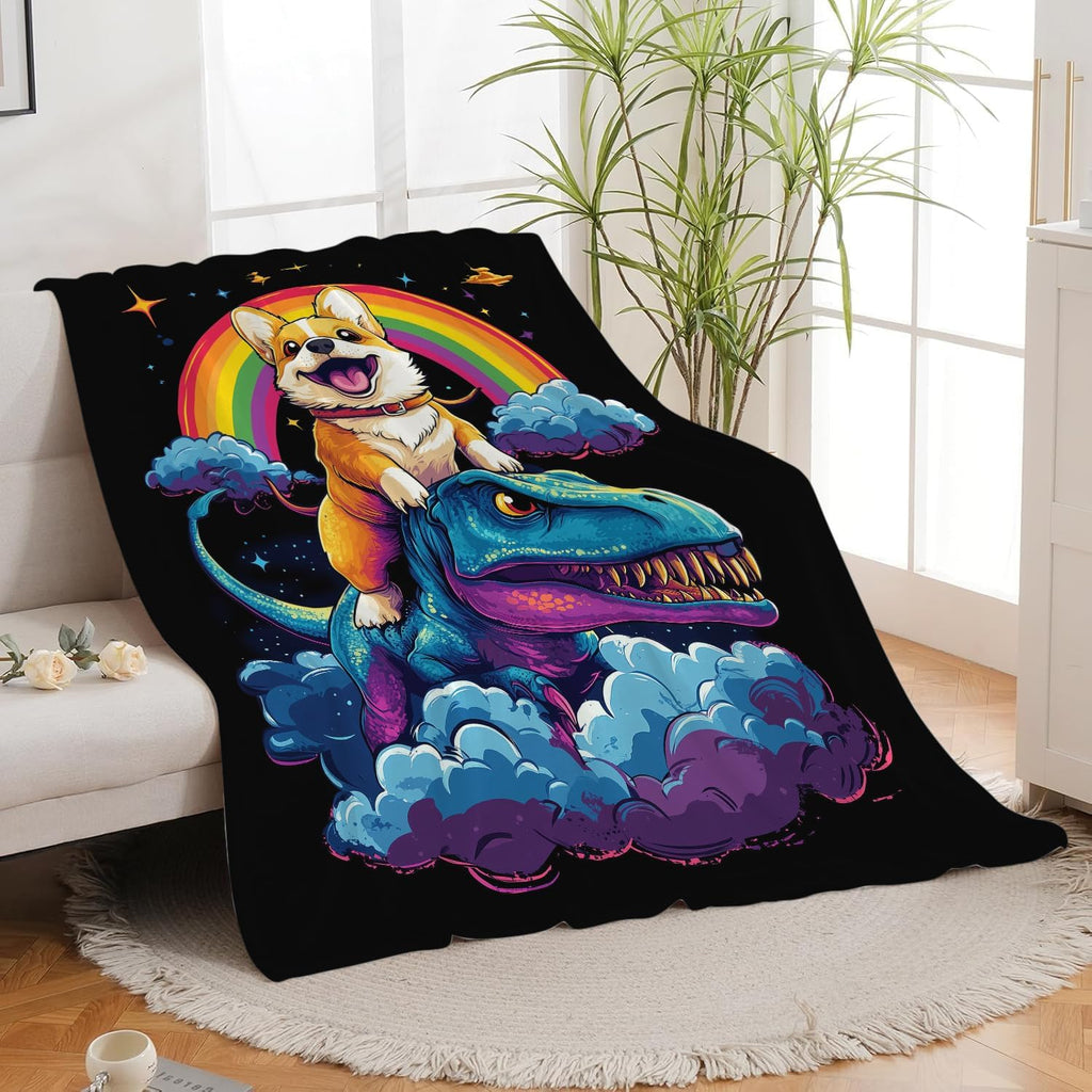 Corgi Blanket Funny Cartoon Corgi Dinosaur Throw Blanket Gifts for Corgi Lovers Girls Boys Kids Men Women Adults Super Soft Cozy Plush Fluffy Fuzzy Fleece Blanket Home Decor 60''X80''