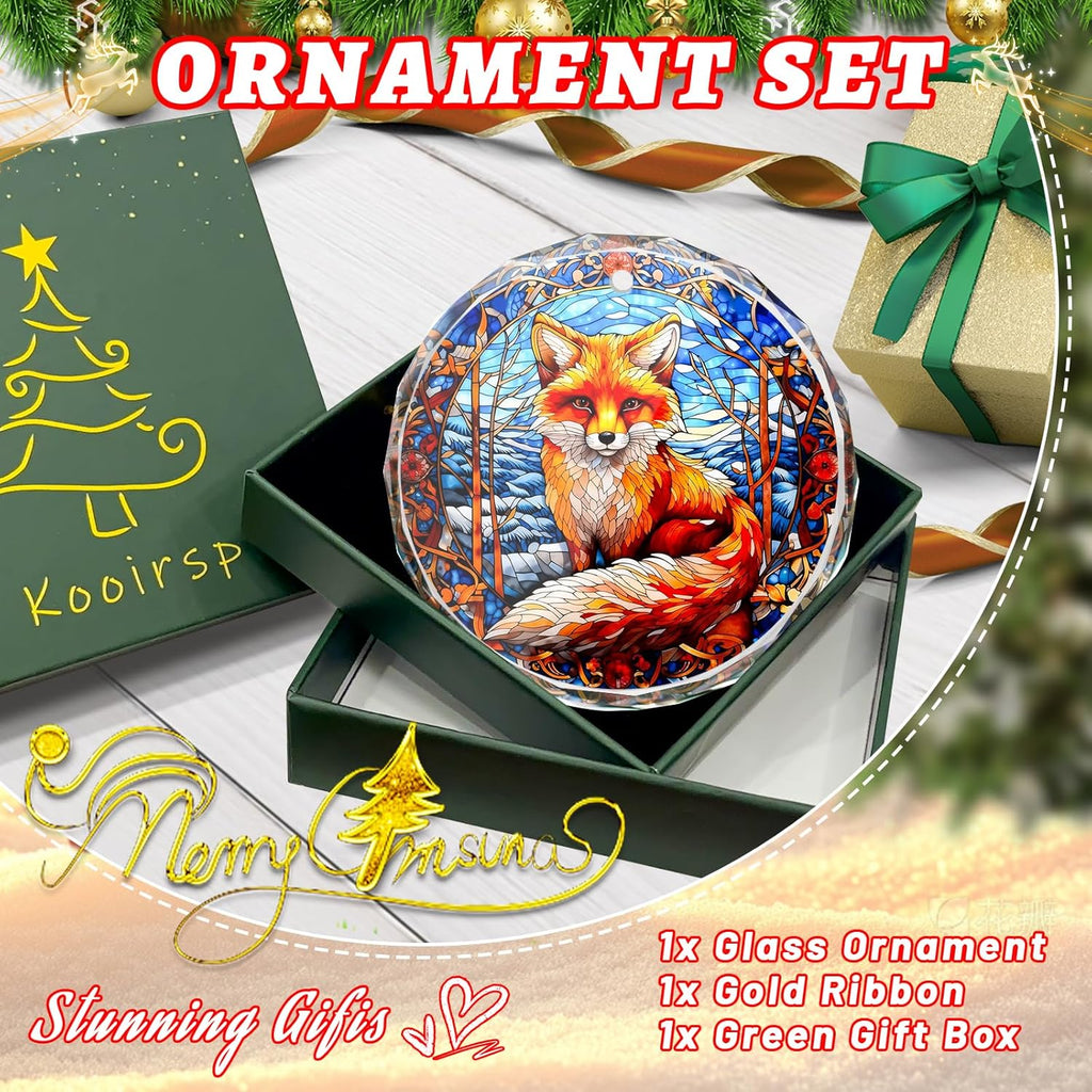 Fox Stained Glass Ornament - Christmas Tree Decor, Fox Ornaments for Christmas Tree, Gift Exchange