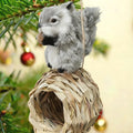 3D Forest Animals Ornaments for Christmas Tree Woodland Furry Animal Ornament Handmade Bird Nest with Plush Animal for Xmas Tree Faux Fur Animals Hanging Decoration (5" Nest & Grey Squirrel)