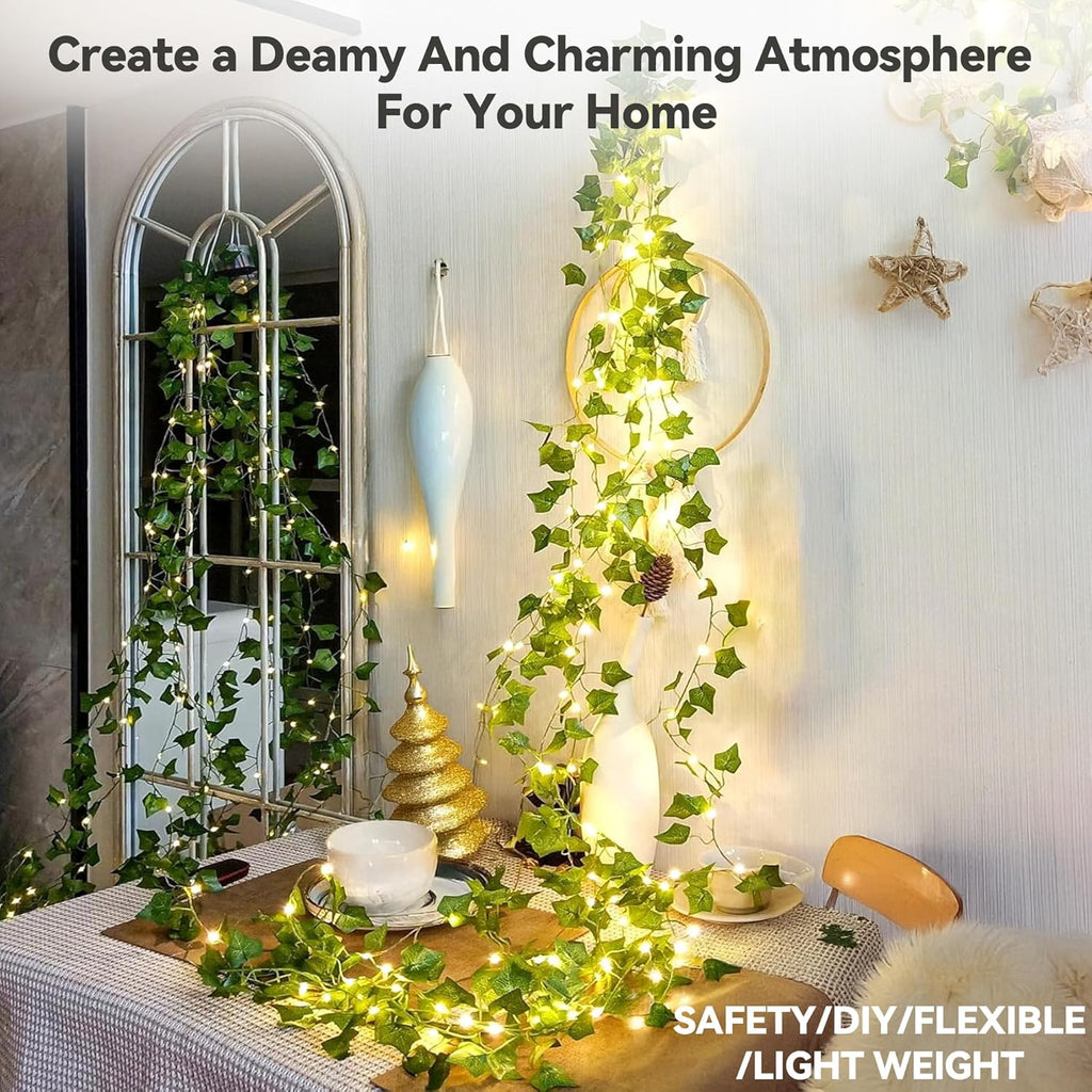 YOUNGAR Ivy Vines with Fairy Lights,Leaf String Lights Battery/USB Operated,23FT 73LED Fake for Bedroom Wall Room Wedding Birthday Garden Party Wall Room Decor (Warm White)
