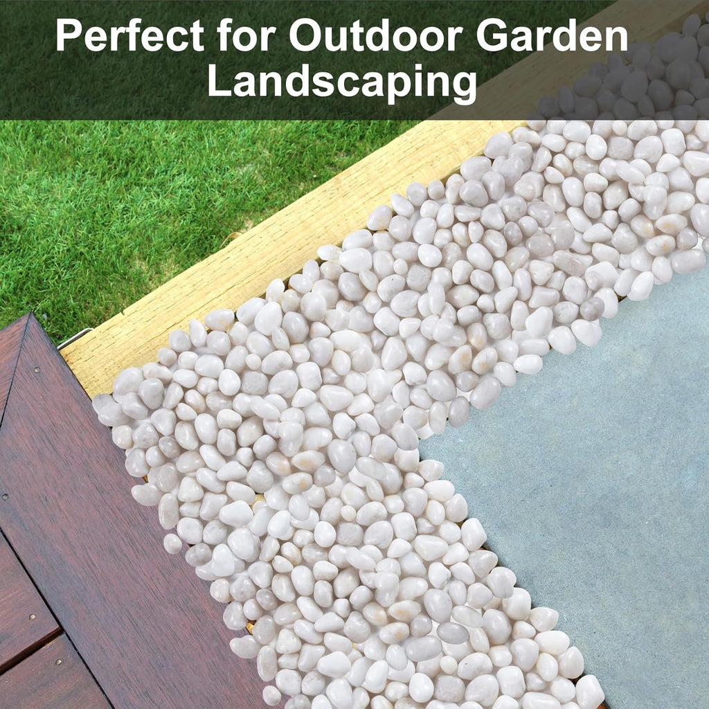 20lb White River Rock- High Polished Pebbles for Indoor Plants- Decorative Stones for Aquarium Fish Tank - White Rocks for Outdoor Garden Landscaping - 0.3"-0.8"