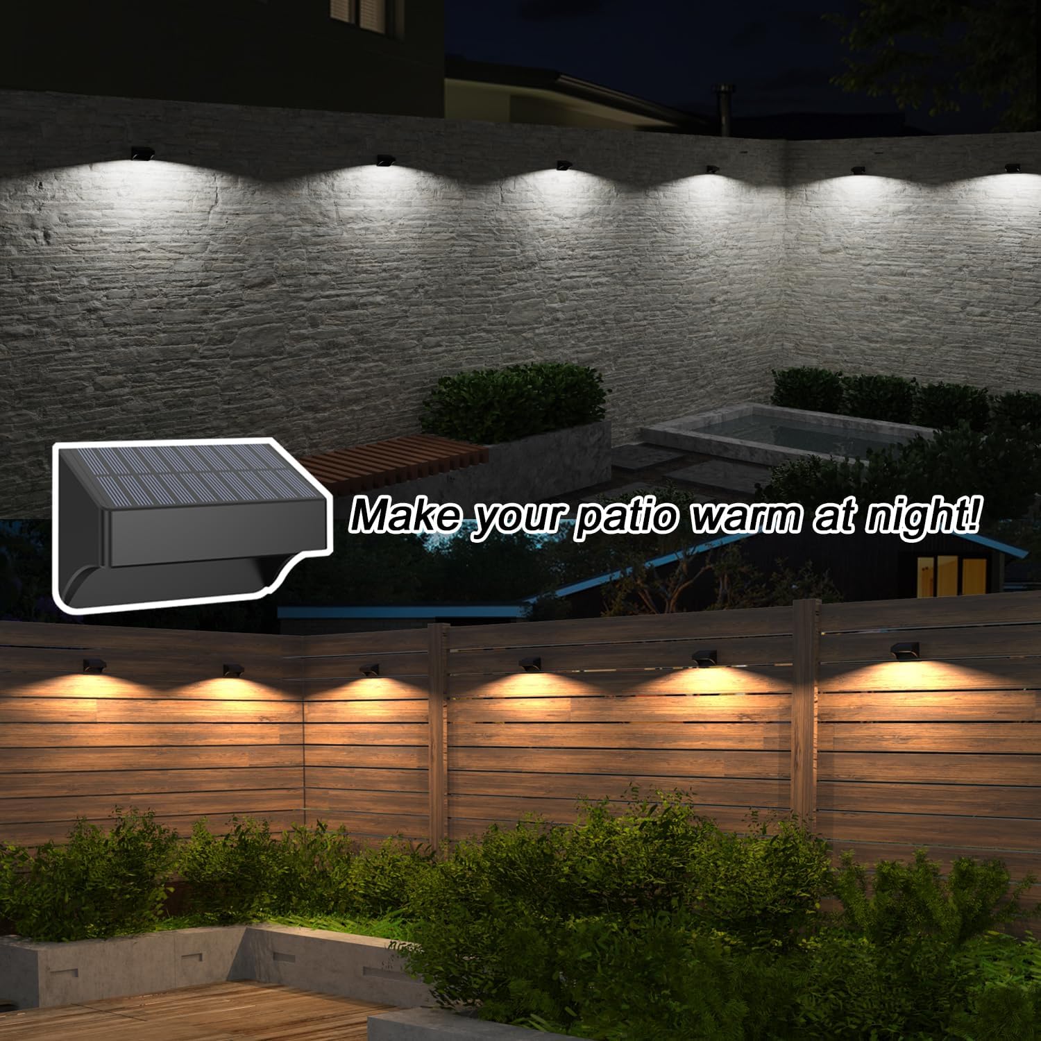 Solar Fence Lights,Fence Solar Lights Outdoor Waterproof Led IP65 with10 Fixed Colors ＆ RGB Color Changing for Wall Backyard Step Railing Patio Pool Porchaily&Holiday Decorations (12)