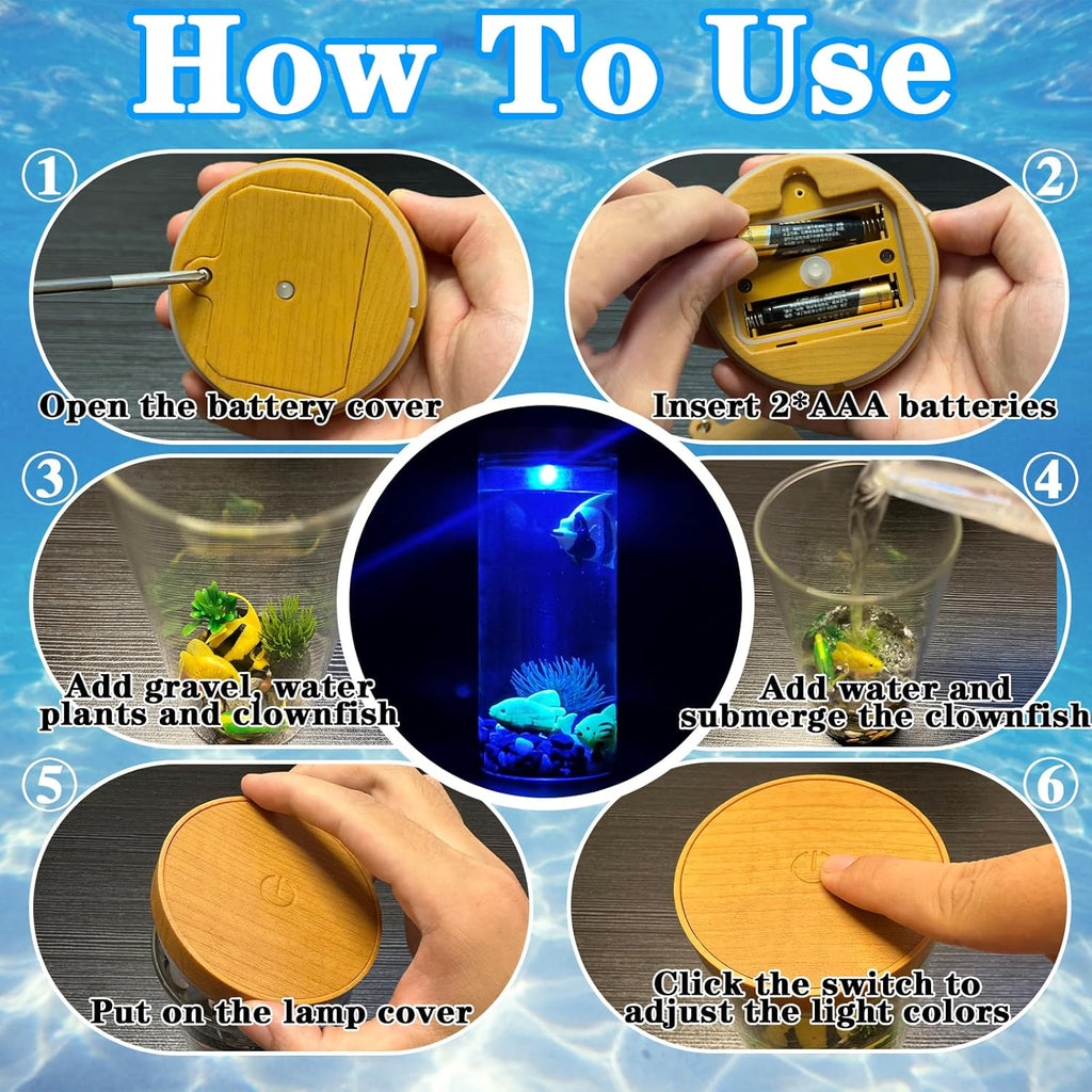 Aquarium Water Lamp, Fish Tank Style Decorative Lamp with Artificial Fish & Plants, LED Ambient Light for Home, Office, Bedroom, Relaxation & Unique Gifts