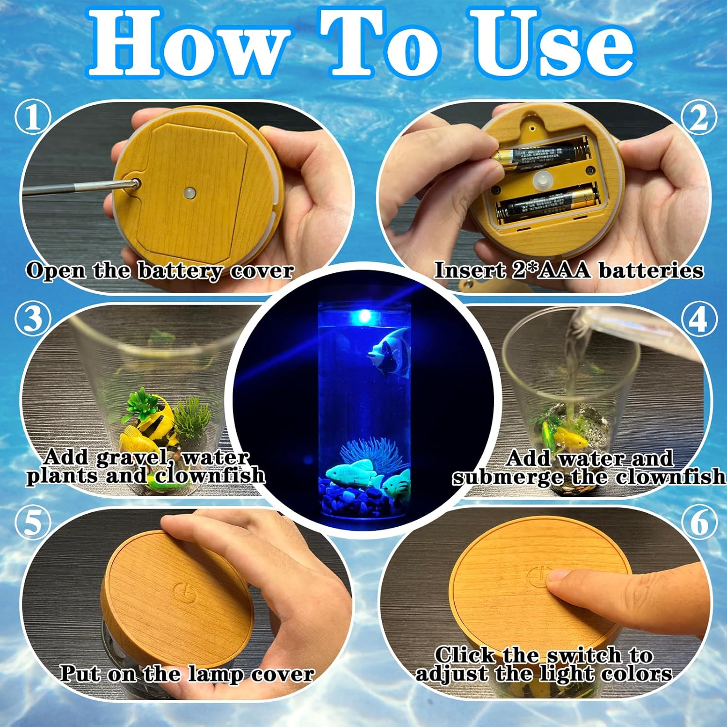 Aquarium Water Lamp, Fish Tank Style Decorative Lamp with Artificial Fish & Plants, LED Ambient Light for Home, Office, Bedroom, Relaxation & Unique Gifts