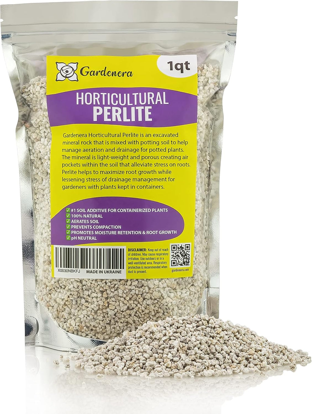 Premium Organic Perlite - (Made in Ukraine) Horticultural Soil Amendment for Indoor & Outdoor Container Plants for Drainage Management and Enhanced Growth - 1 Quart
