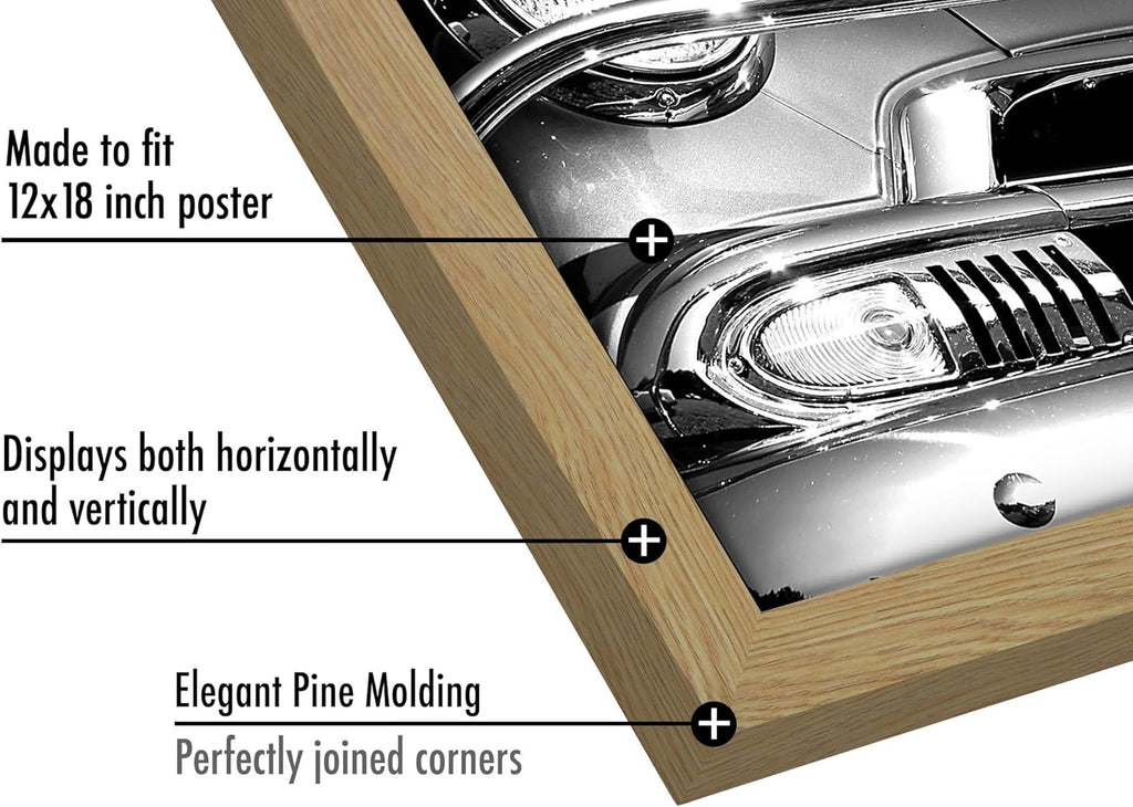 Americanflat 12x18 Poster Frame with Polished Plexiglass - Wide Picture Frames Made of Engineered Wood for Vertical or Horizontal Wall Display - Epic Collection - Pine