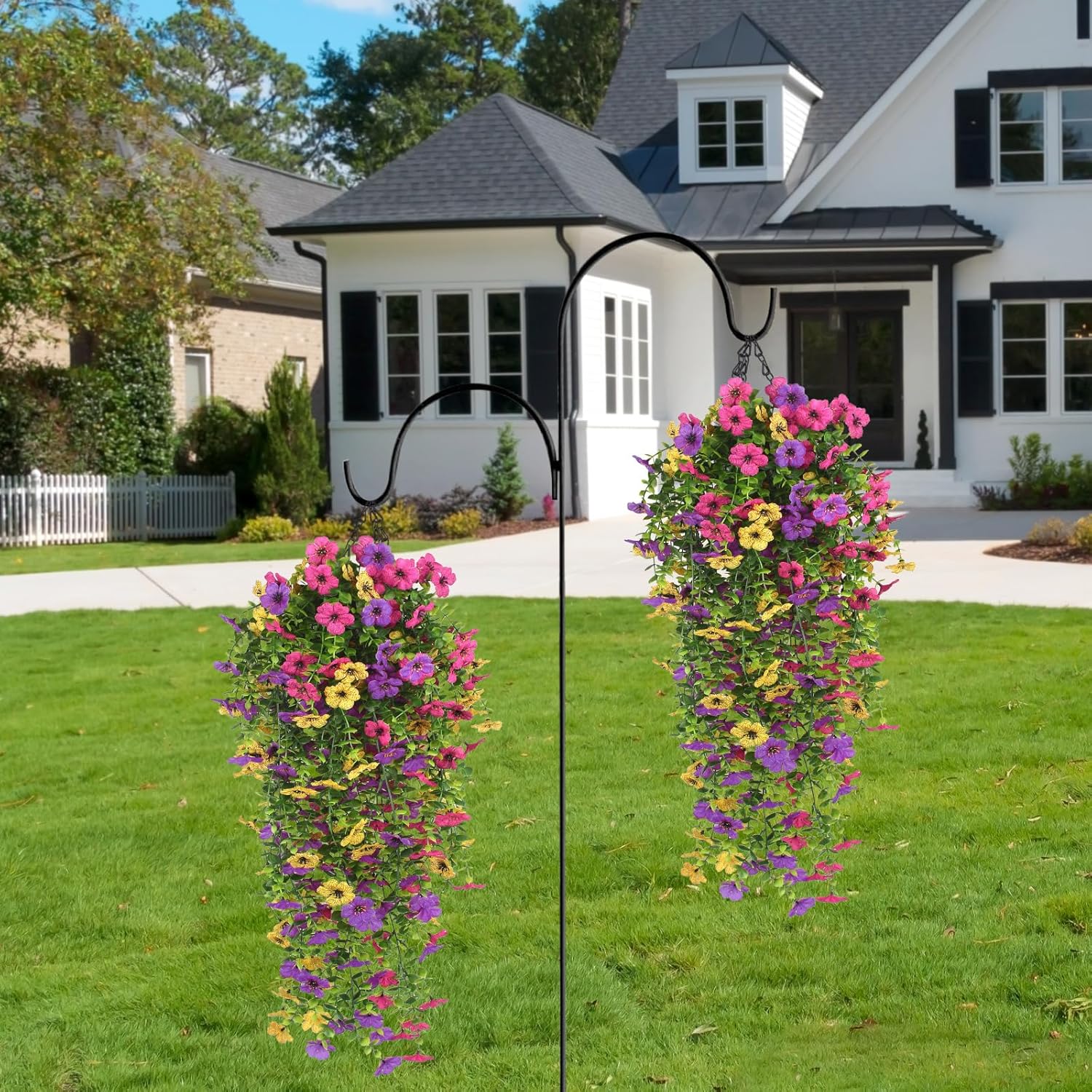 3 PCS Artificial Fake Hanging Flowers Plants for Spring Outdoor Outside Decoration, UV Resistant Faux Plastic Fabric Flower for Garden Porch Patio Balcony Yard Decor（Mix）