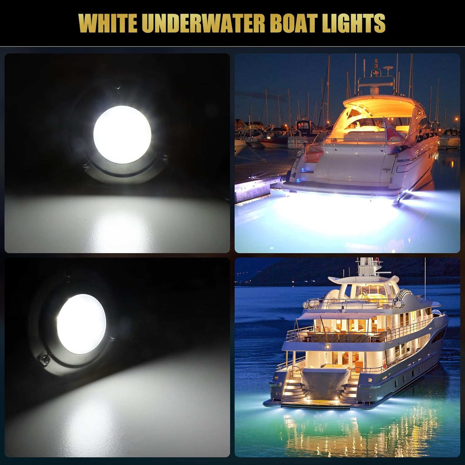 Goldlife 6,000LM Marine Underwater LED Light for Boat, B4-4 White, 4.3" 60W DC10-30V 6LED Dimmable Color-Changing IP68 Submersible Boat Yacht Transom Pontoon Sailboat Light Surface Mount 316 Stainless