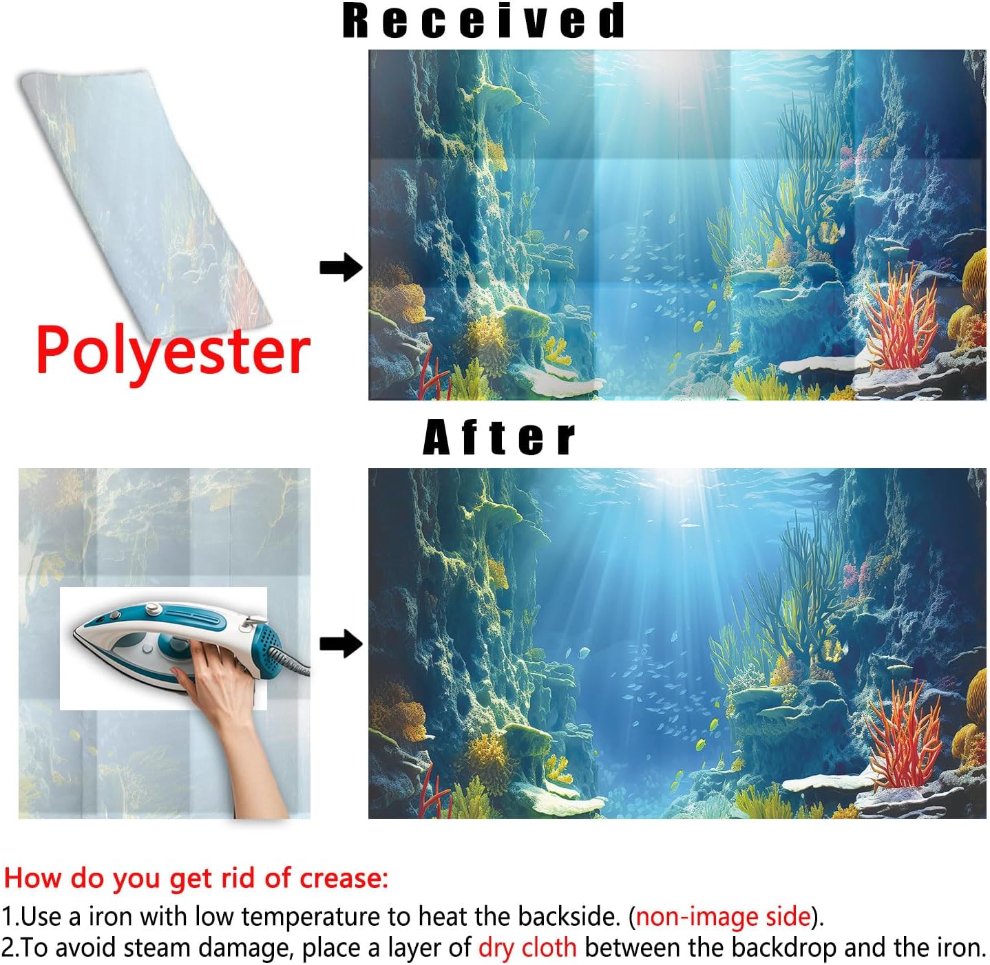 48X18IN Blue Sea Floor Aquarium Background, Natural Underwater World 3D Effect Fish Tank Decorations Background, Art Terrarium Background with 8 EVA Double-Sided Tape