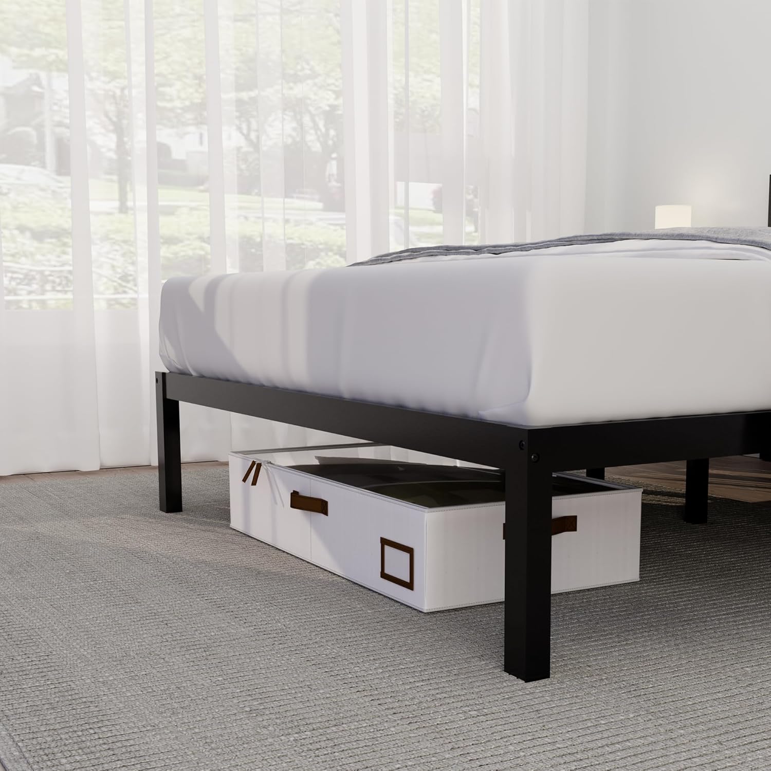 14 Inch Bamboo Bed Frame – Solid Wood Platform Bed Frame, Strong and Stable, with Non-Slip Slats for Support, No Box Spring Needed, Easy to Assemble, Noise-Free (Black with Headboard, Full)