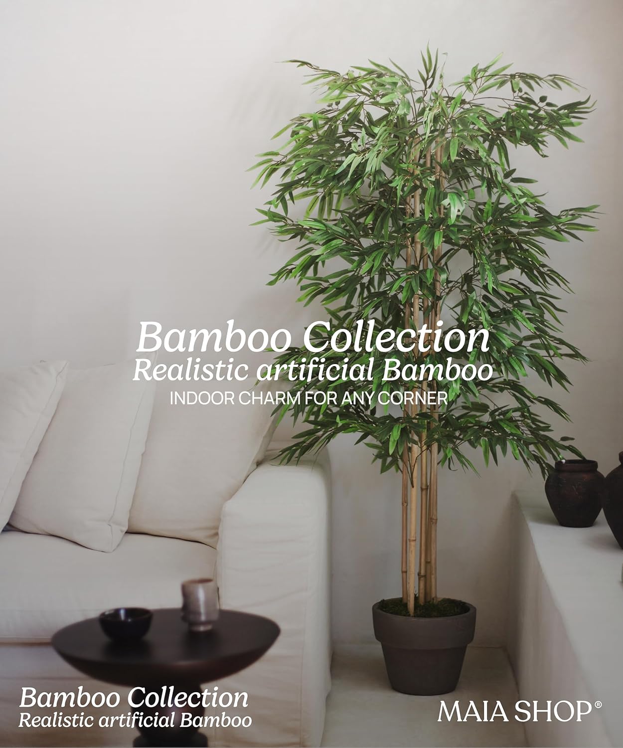 Maia Shop 2 Pack, 6ft Artificial Bamboo Tree, Natural Bamboo Canes, Decorative Pot, Wood Chips, Fake Plants for Home Decor