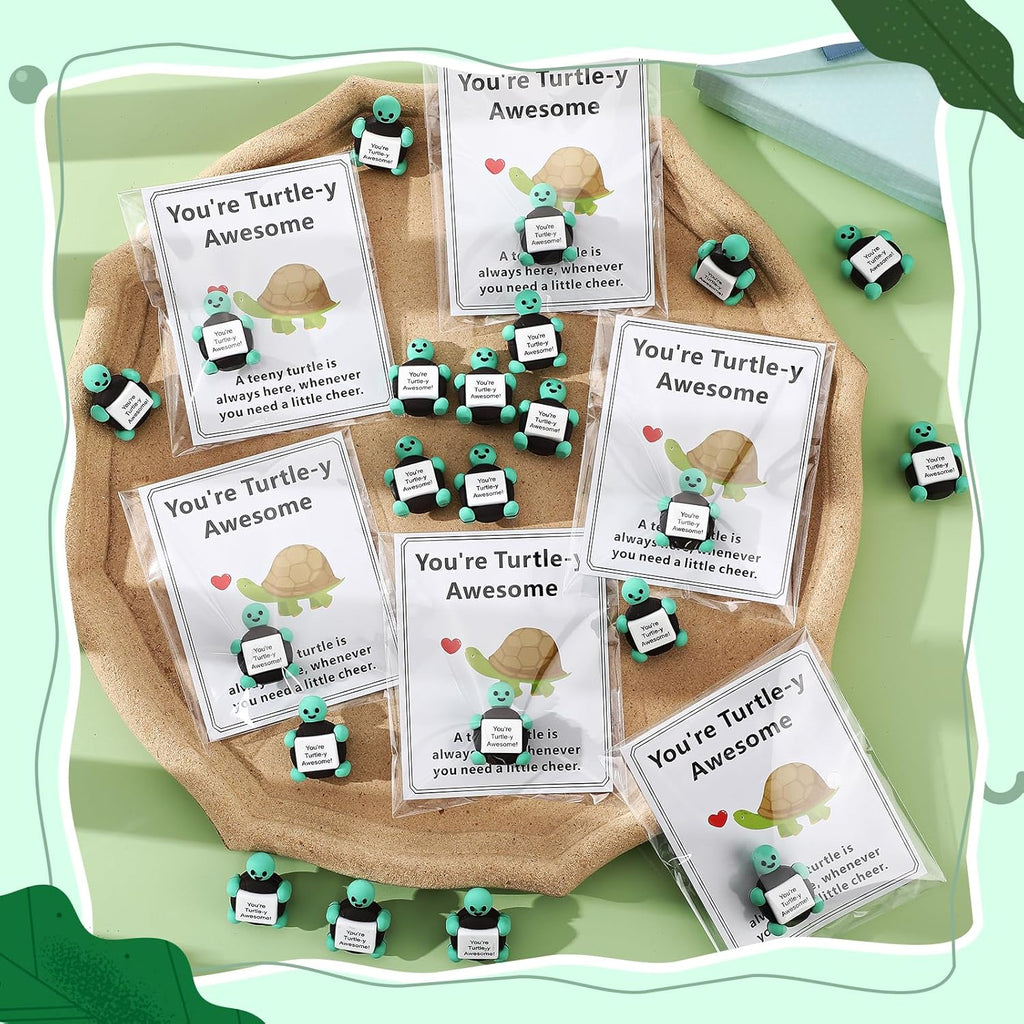 Gejoy 75 Pcs Inspirational Turtle Gifts Bulk Include 25 Mini Rubber Turtle 25 Motivational Card 25 Package Bag You're Turtley Awesome Positive Gifts for Employee Coworker Staff Teacher Team Friends