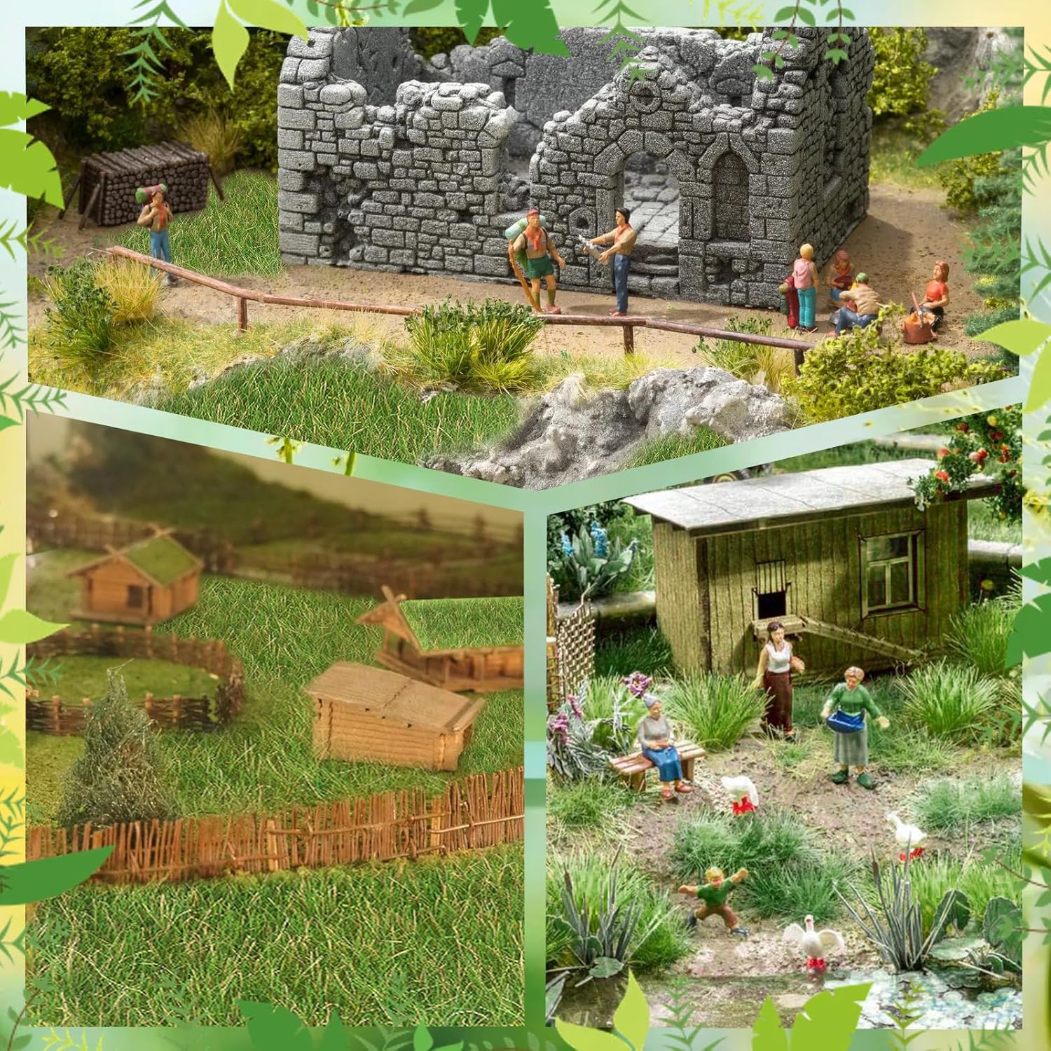 Warmtree Hand Torn Model Grass Tufts for Miniature Scenery Applicable for N & HO Scale for Train Layouts, Diorama Supplies, and Architectural Models(Army Green)