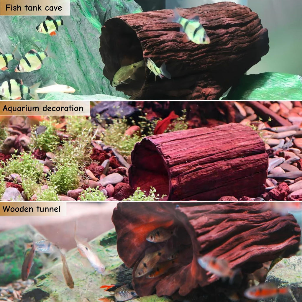 Betta Wood Tunnel Tube,Betta Fish Toys Hideout for Aquarium Fish Tank Decorations-Reptile Hide-Snake Hide-Cave for Turtle Habitat Shelter for Crayfish Shrimp and Other Aquatic Pets 5.5-7.1"