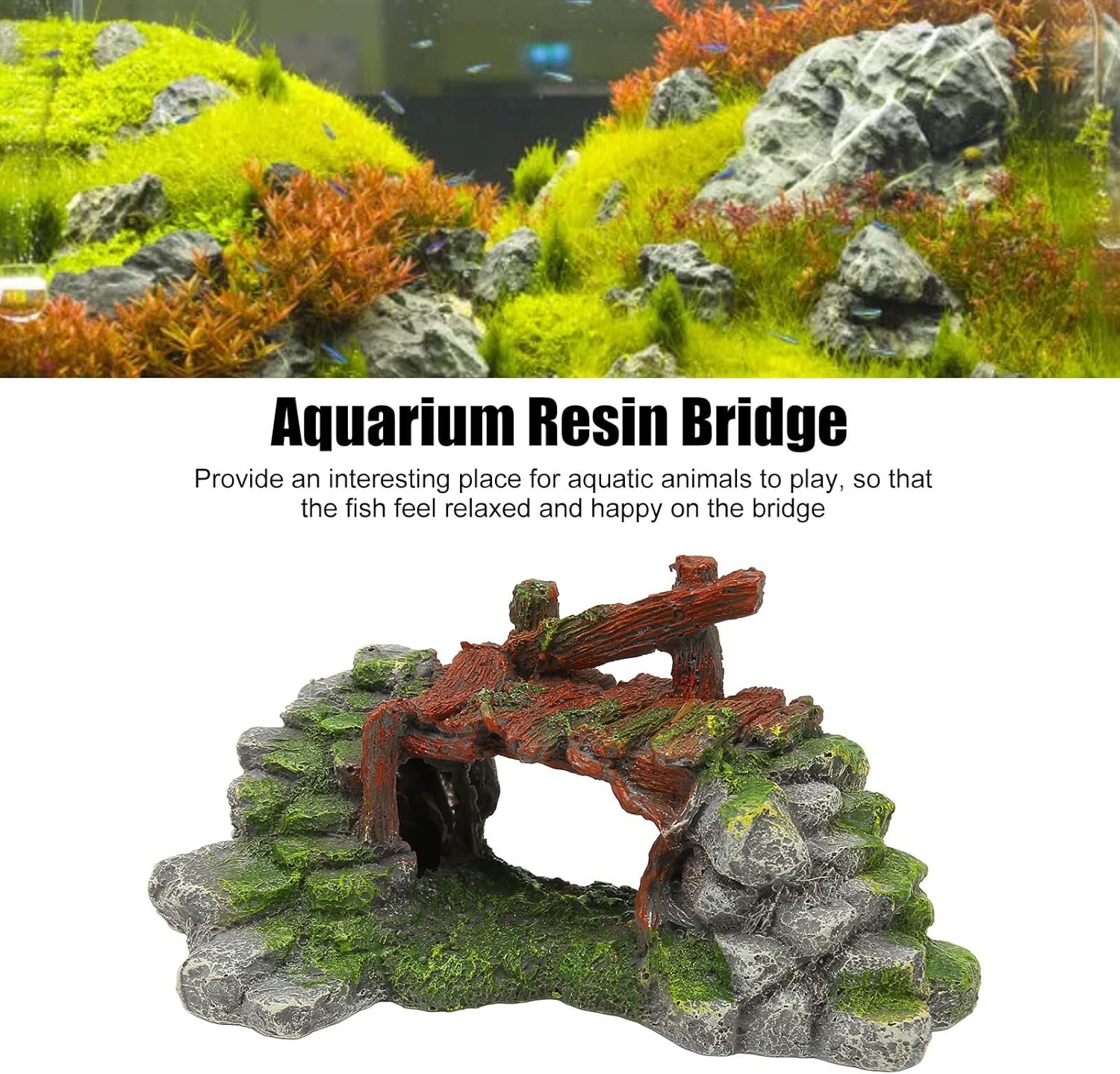 Fish Tank Arch Bridge Decoration Resin Hand Painted Space Saving Aquarium Decor for Fresh Salt Water Fish Tank 18x10x9cm