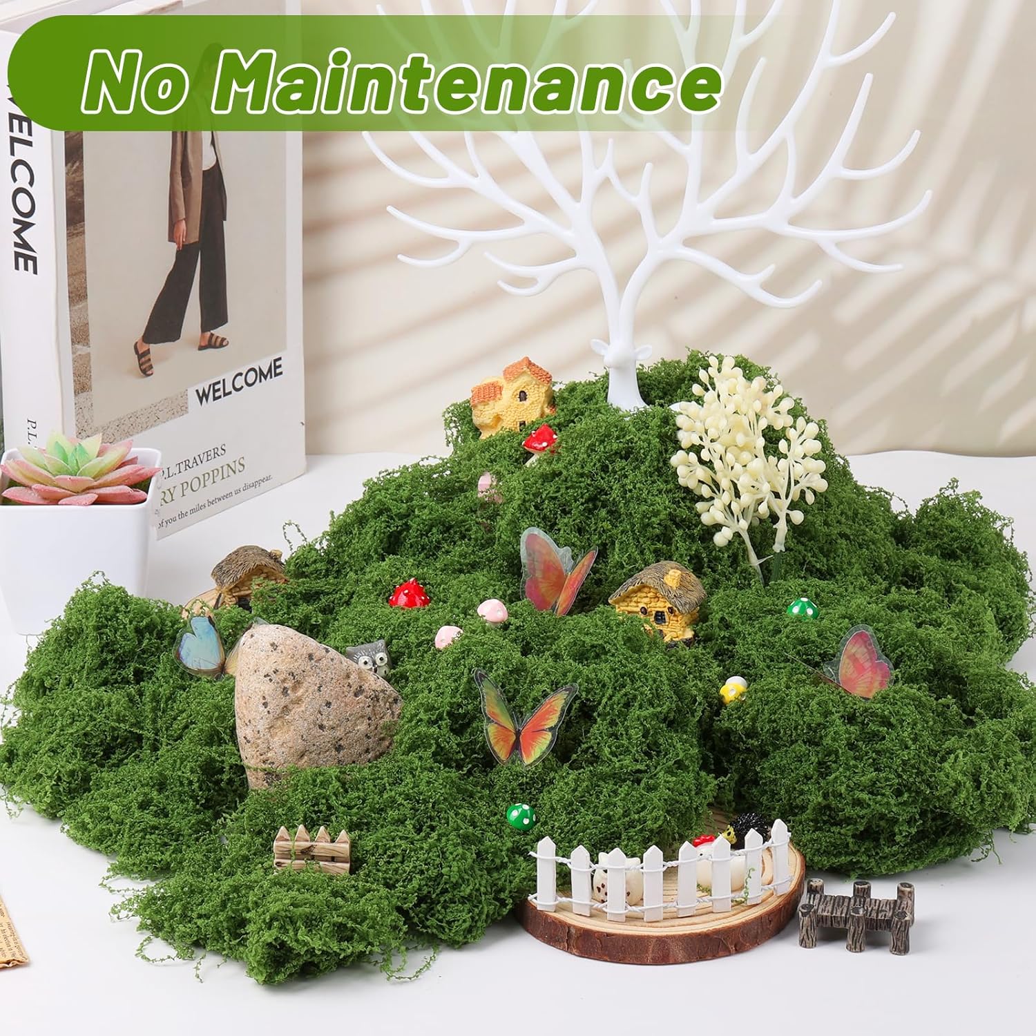 Jollidecor Artificial Moss for Potted Plants, 7.06 OZ Fake Green Moss for Crafts DIY, Faux Decorative Moss Planter Filler for Fairy Garden, Table Centerpiece, Landscaping, Terrarium