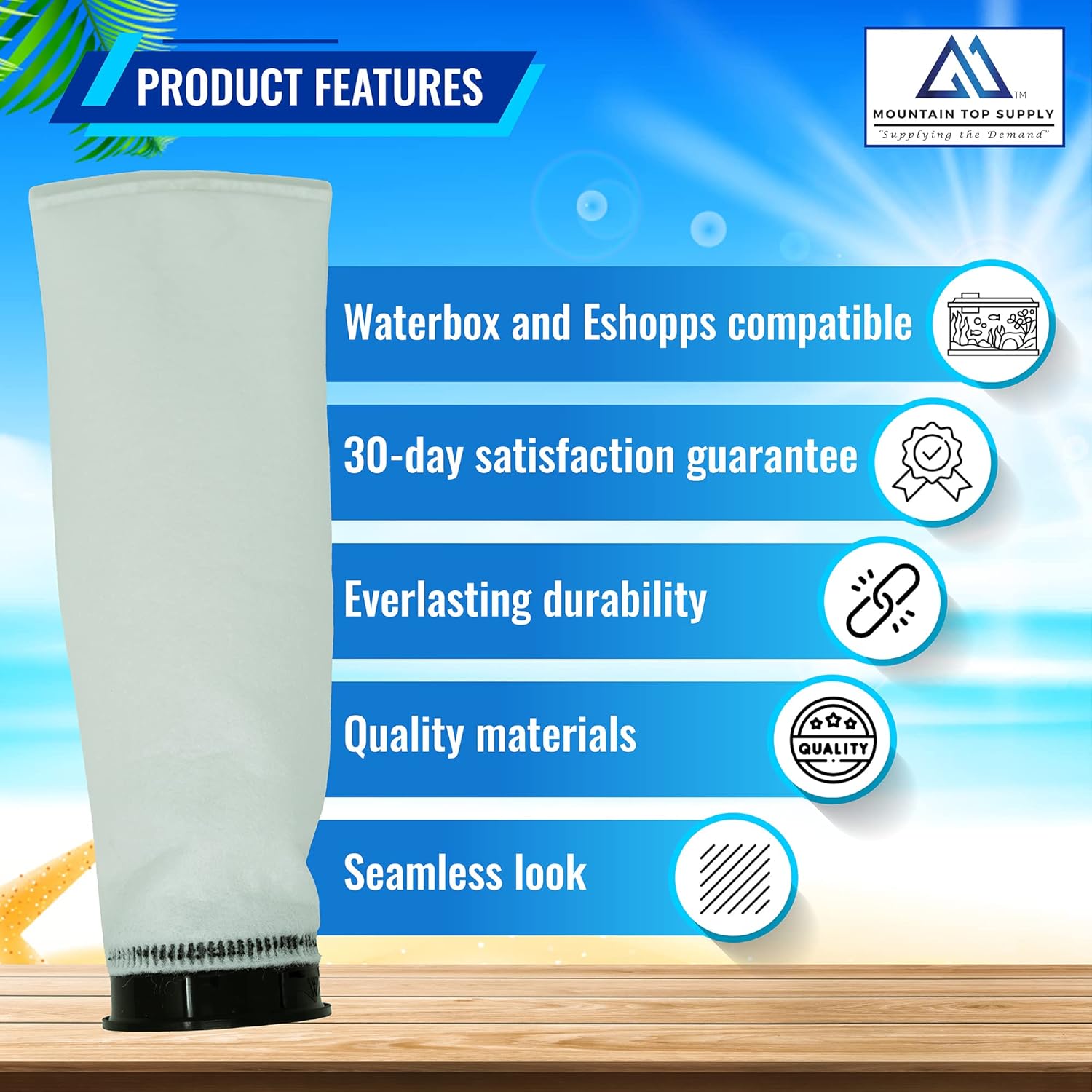 2.75 inch Filter Sock - 4 Pack Waterbox Compatible Cleaner with Black Rim; Eshopps Compatible; 225 Micron Filter Sock; Saltwater Aquarium Socks; Works with Freshwater and Saltwater