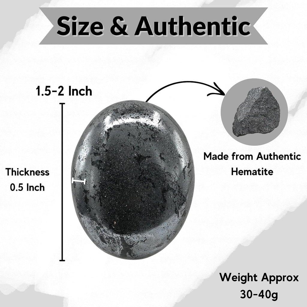 Amazing Gemstone Hematite Crystals and Healing Stones - Large Palm Stone Crystals Piedra - Crystal for Good Luck, Balanced Positive Energy, Meditation - Unique Stocking Stuffers Gifts for Women, Men