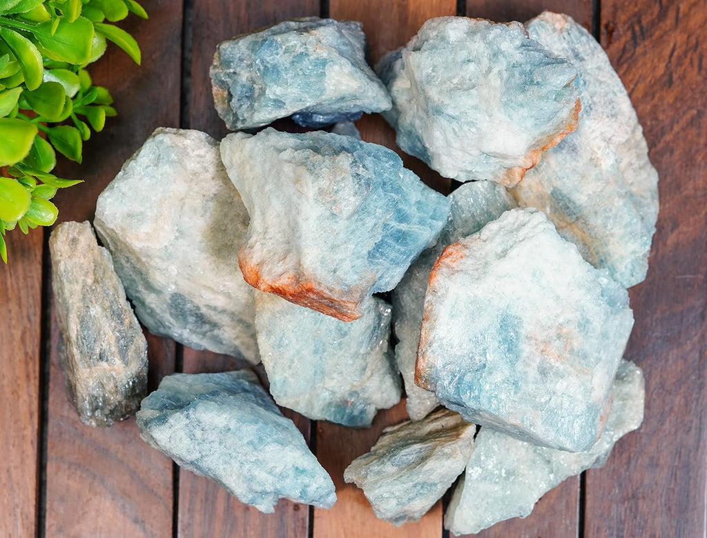 Crocon 2LB Aquamarine Rough Bulk Natural Stone Raw Gemstone Tumbling Cabbing Polishing Mining Chakra Balancing Reiki Healing Good Luck Home Office Decor
