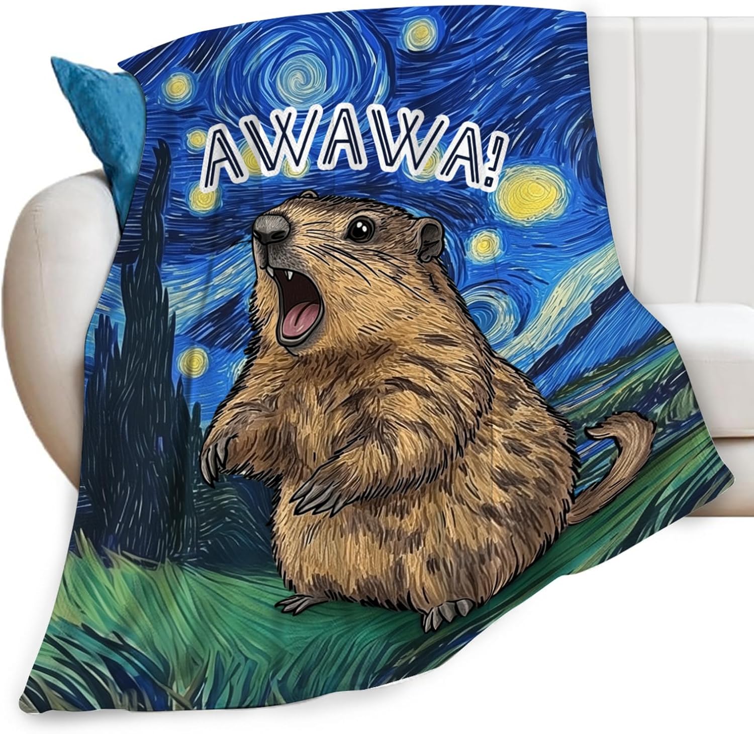 Capybara Throw Blanket Groundhog Throw Blankets Gifts for Couch Sofa Bed Stuff Decor Soft Cozy Fleece Plush Warm Flannel Bedding for Lover Men Women Boys Girls 60"x80"