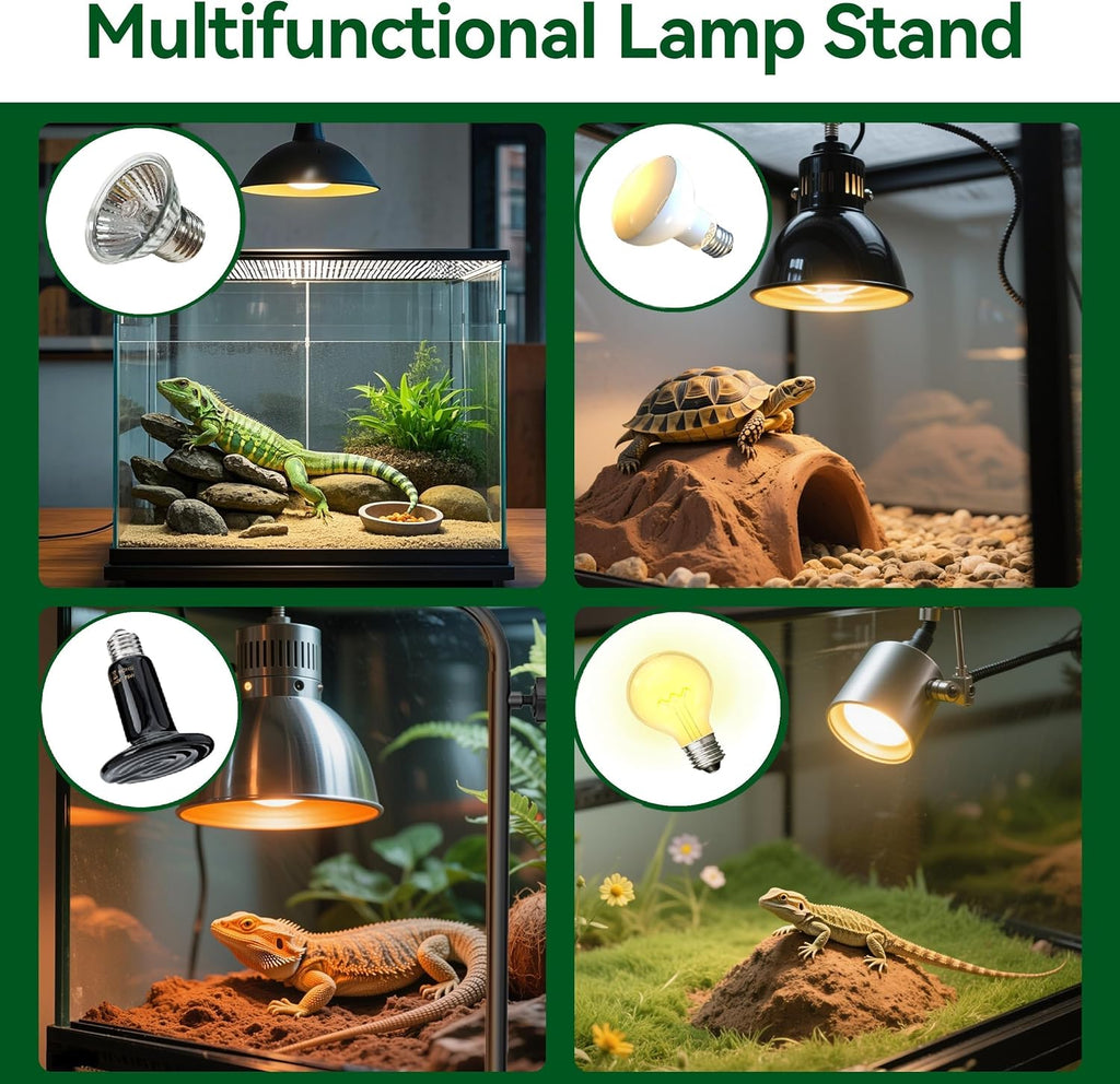 Reptile Heat Lamp Stand Adjustable 18"-32": Light Holder Fixture with Heavy Base for Bearded Dragon, Turtle, Snake, Lizard – Terrarium Heating Dome Lamps for Tank or Aquarium Use