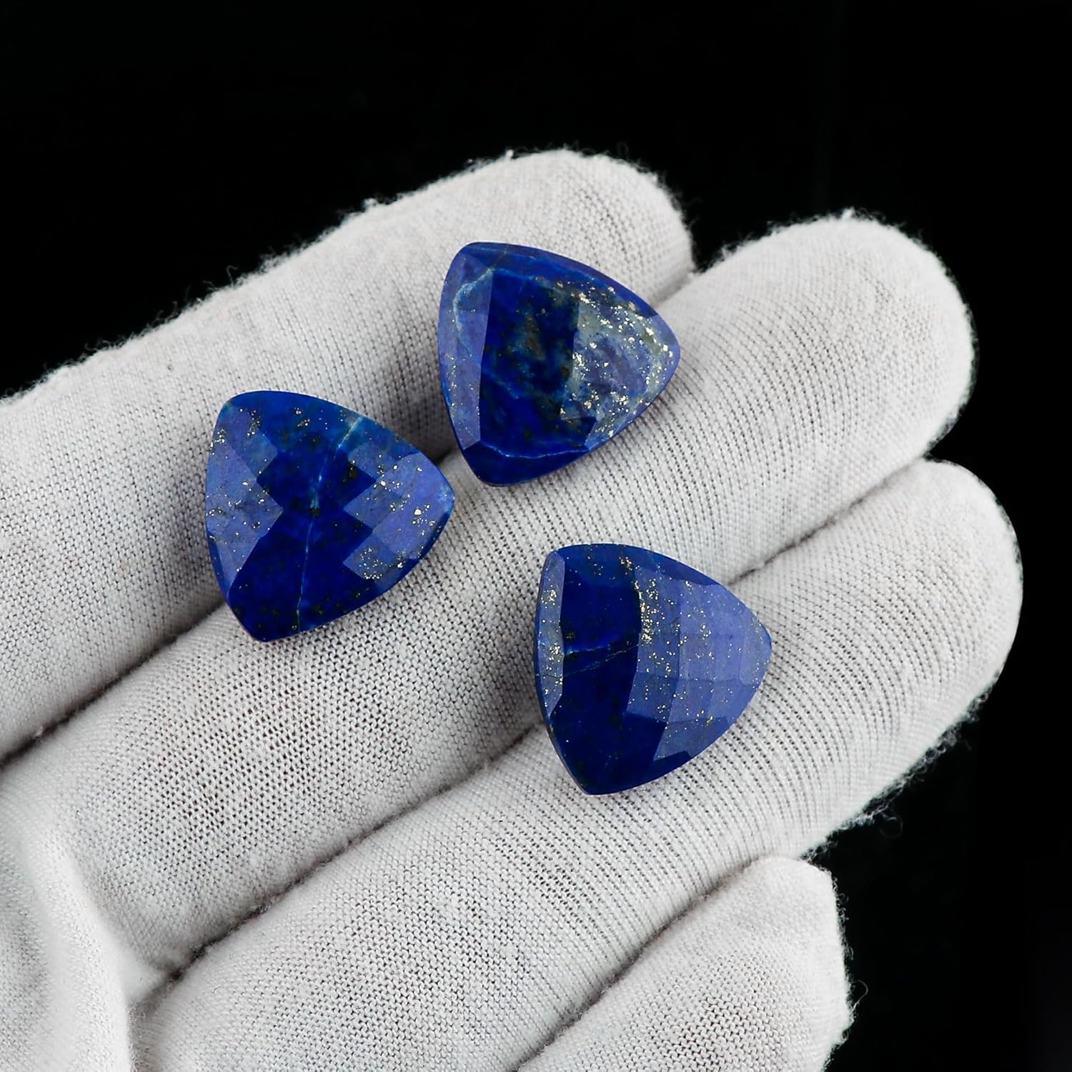 CRYSTALIS (3pcs) Natural Lapis-Lazuli, Facet-Cones Loose Gemstone, Wholesale Bulk Cabochons, Jewelry Making Supply, Chakra Healing Polished Stones, Wire Wrapping, DIY, Gem Collection
