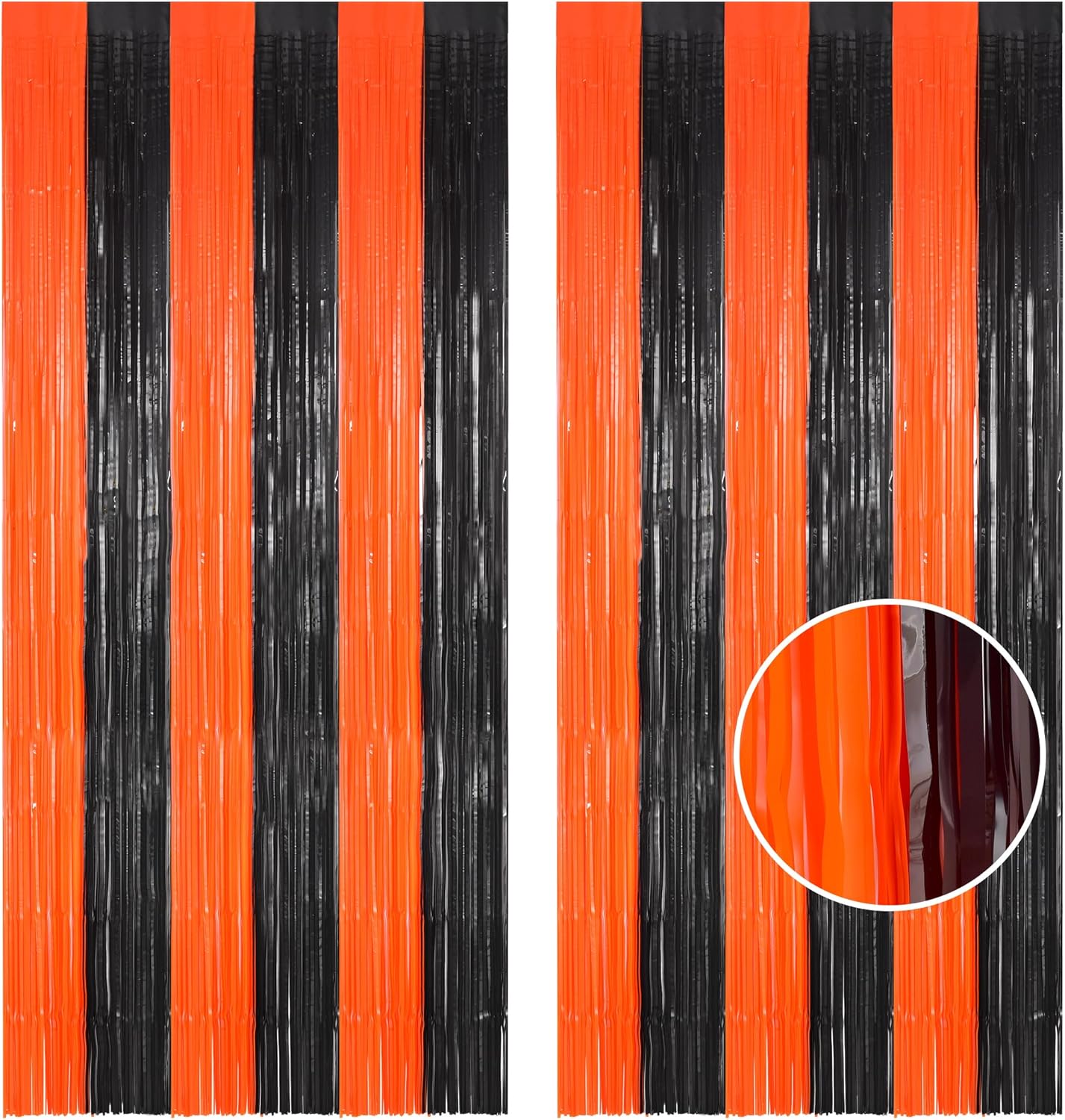 BRAVESHINE Tinsel Photo Backdrop Curtains - 2 Pack 3.2x8.2ft Black Orange Foil Fringe Streamer Curtain for Birthdays/Sports/Basketball/Pumpkins/Home/Office/Indoor/Outdoor Party Decorations
