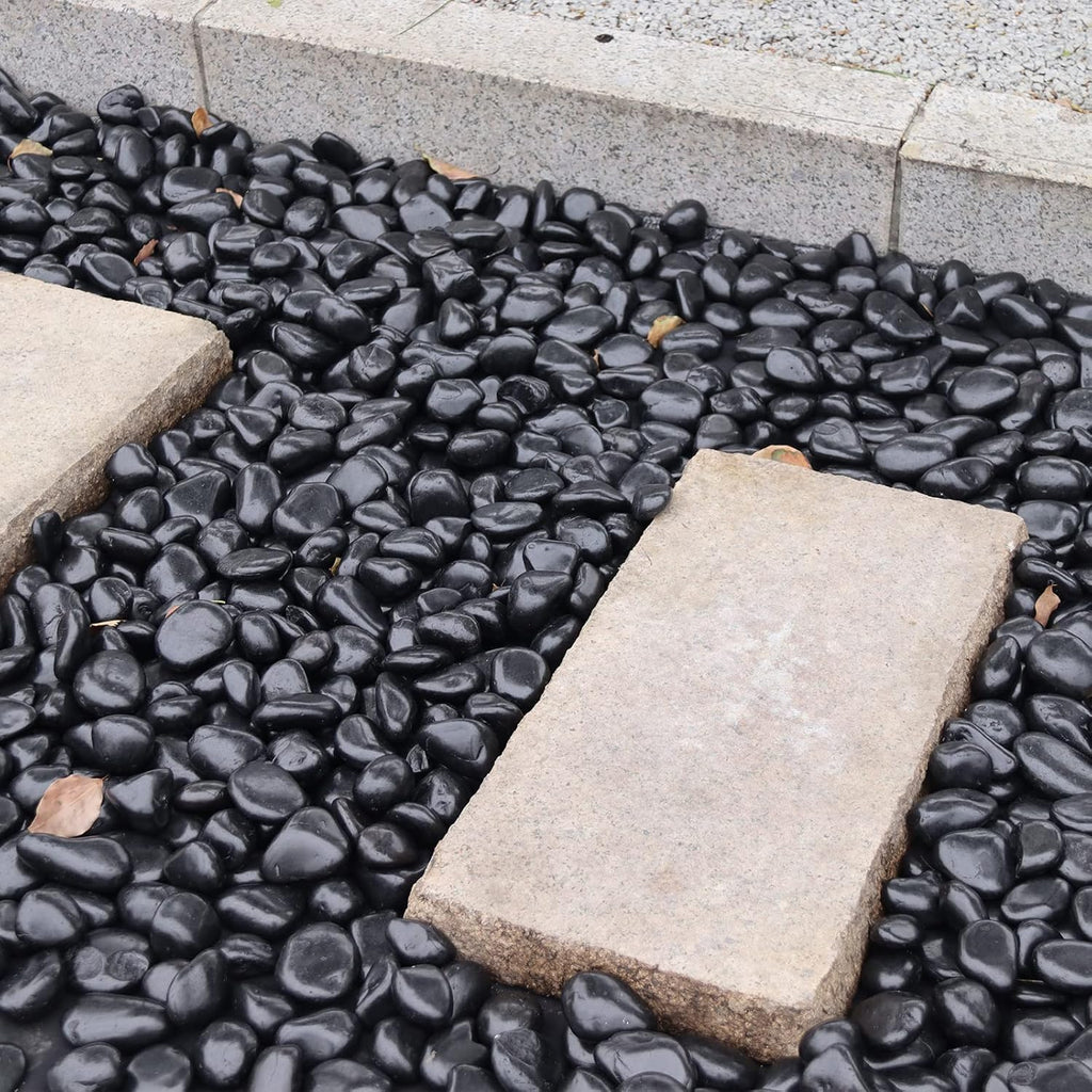20Ib Black River Rocks for Landscaping-Polished Pebbles for Plants-Garden Decorative Stones-1-2 Large Plant Rocks,Ideal for Aquarium, Home Decor