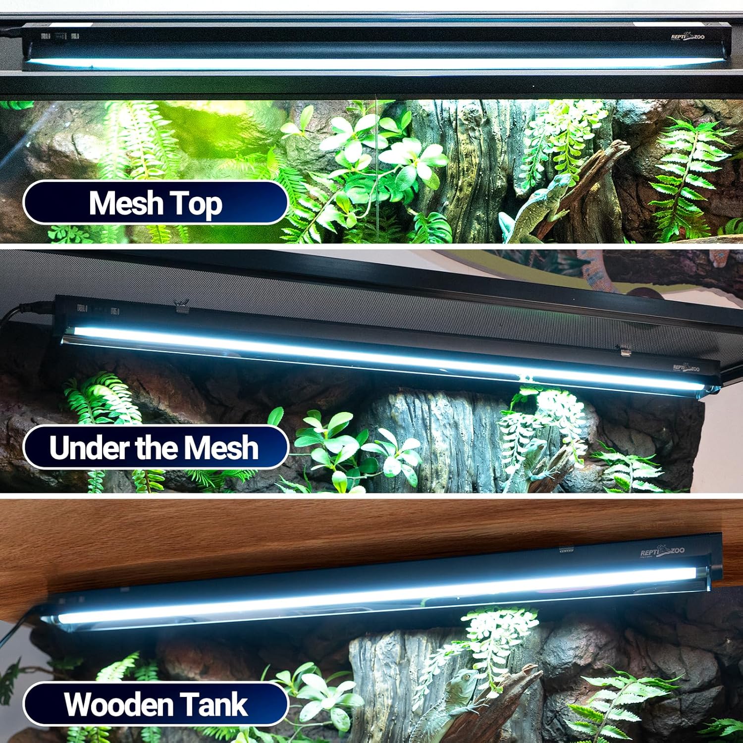 REPTI ZOO Switchable UVB Light for Reptiles, 39W T5 UVB Light Combo Kit for Tropical & Desert Reptile, 34" Terrarium Hood Lamp Fixture with UVB 10.0 Bulb for Bearded Dragon Snake Gecko Lizard Tortoise