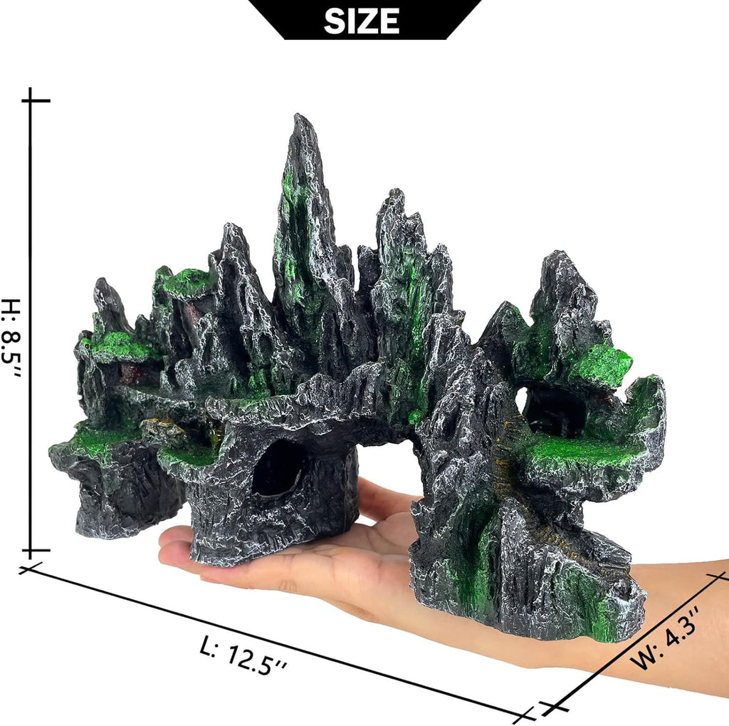 Aquarium Decor Large N Tall Fish Tank Rock Decor with Mountain View Ornaments,Tree House,Cave,Extra Large Fish Tank Decorations