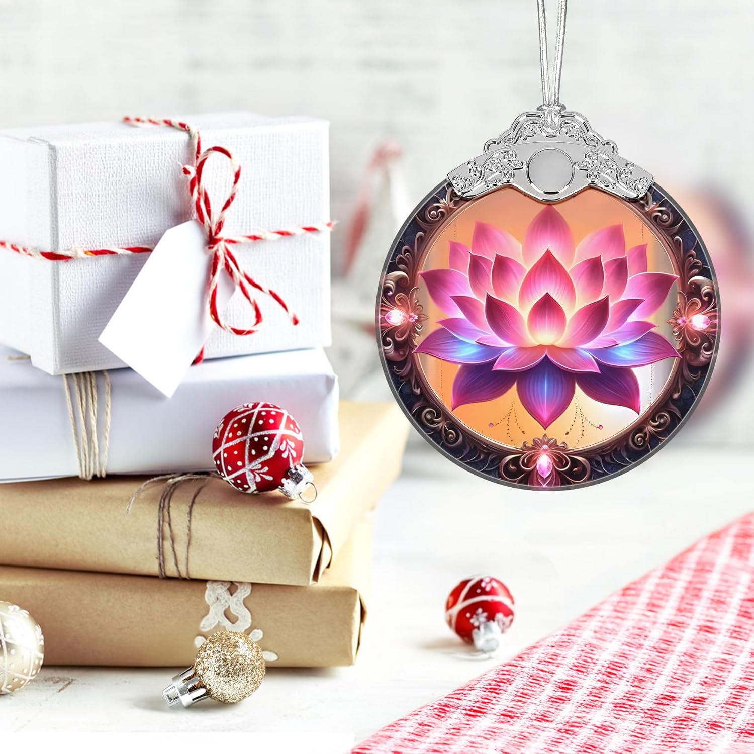 Christmas Ornament, 2025 Ornaments for Christmas Tree, Stained Glass Hanging Ornament, Holiday Ornaments, Unique Gift Idea - Lotus