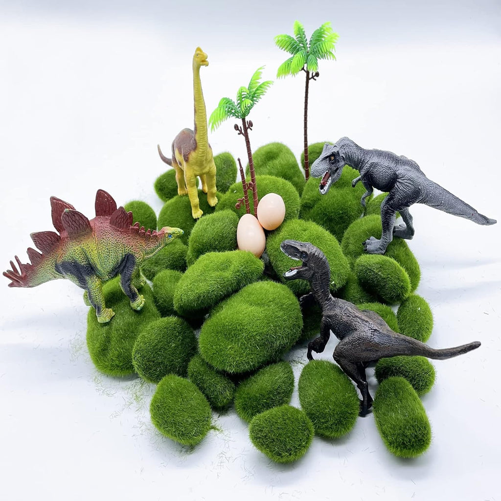 40PCS Artificial Moss Rocks Decorative Moss Balls Green Moss Covered Stones for Plants Decor Home Craft 4 Size